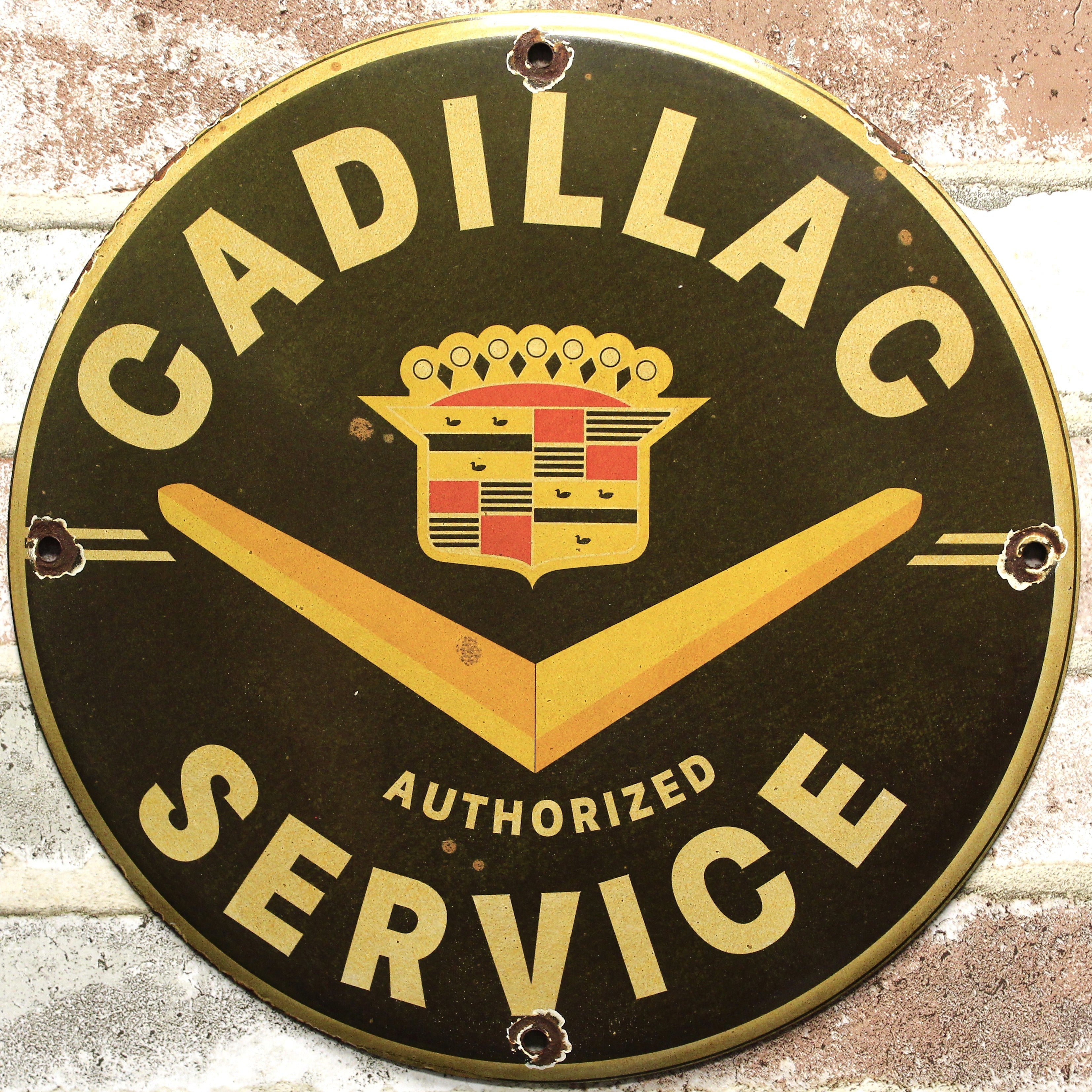 Cadillac High Performance Authorized Service "V" Emblem Porcelain Enamel Sign (12in)