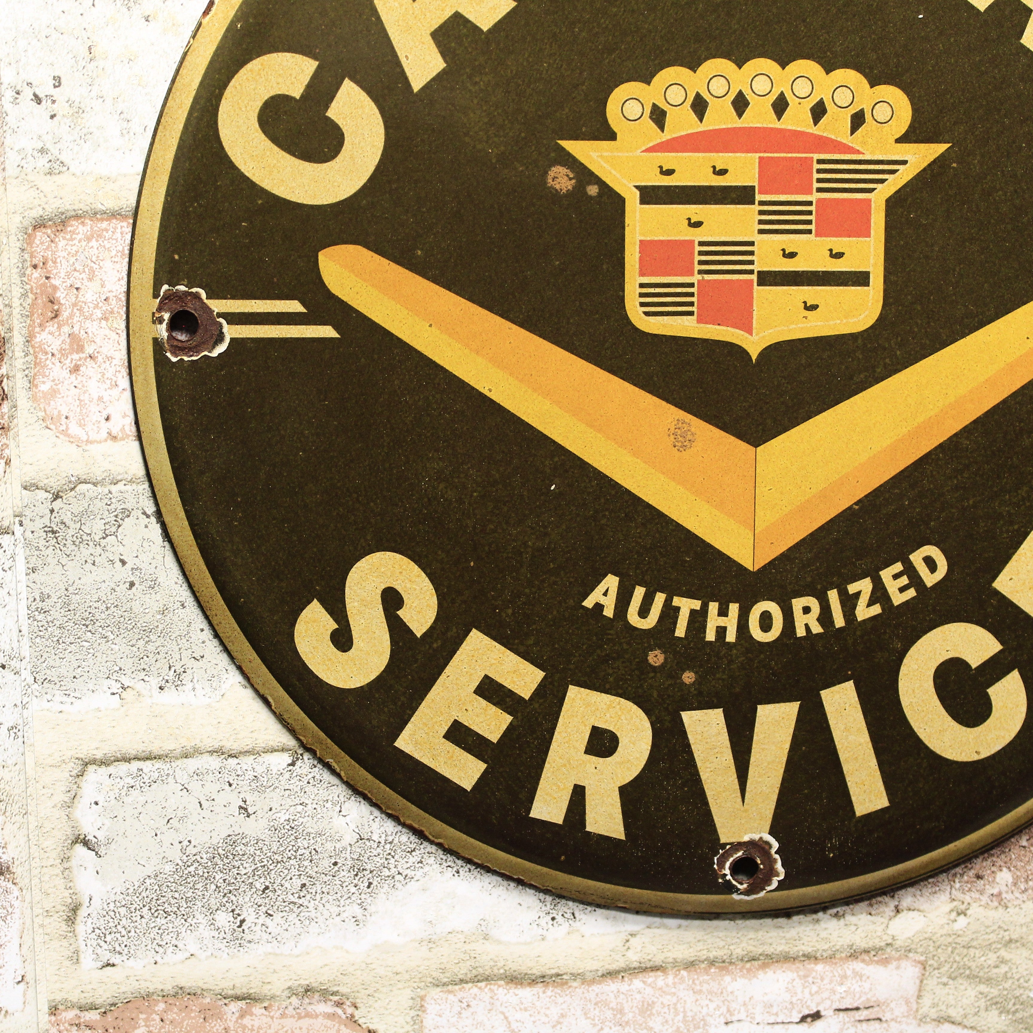 Cadillac High Performance Authorized Service "V" Emblem Porcelain Enamel Sign (12in)