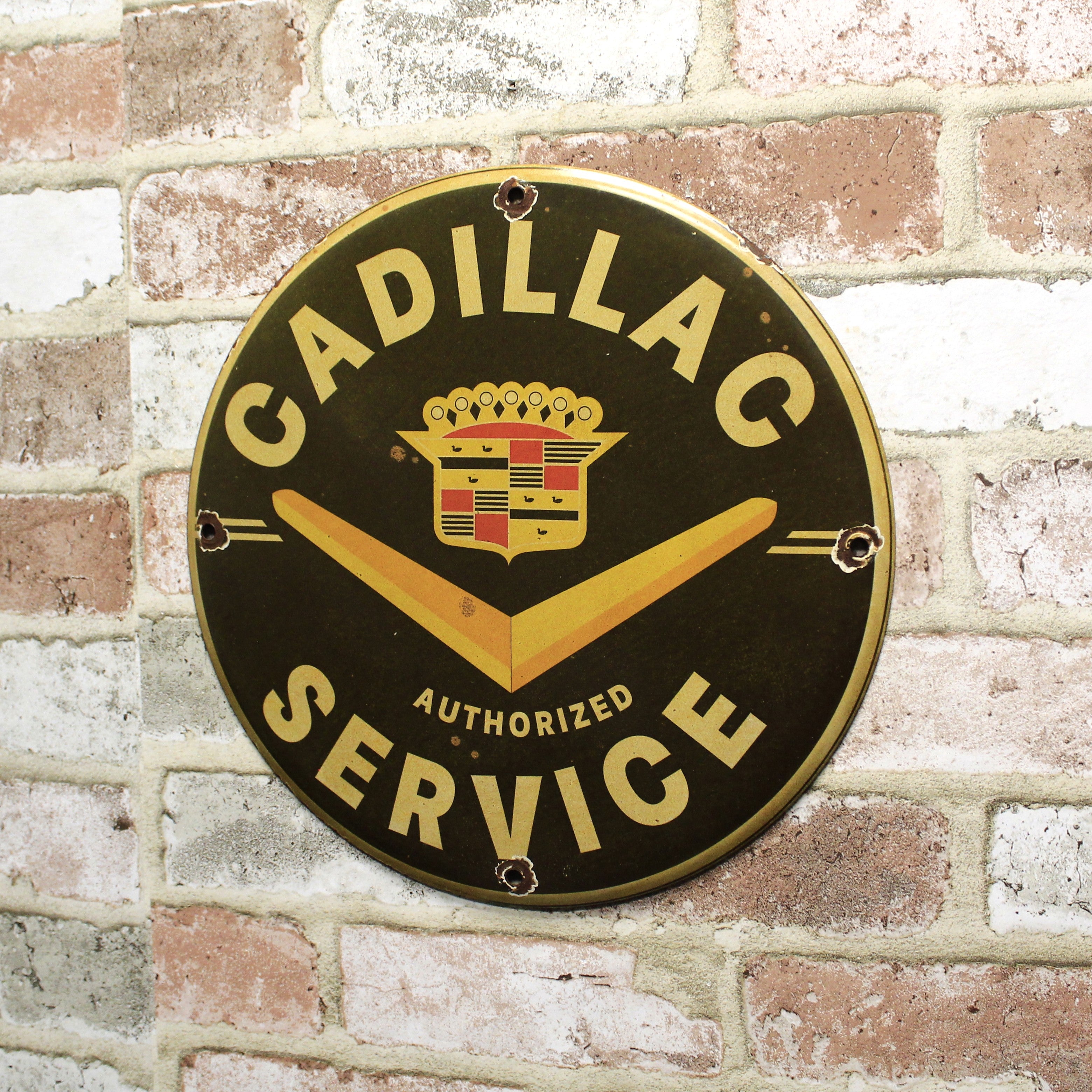 Cadillac High Performance Authorized Service "V" Emblem Porcelain Enamel Sign (12in)