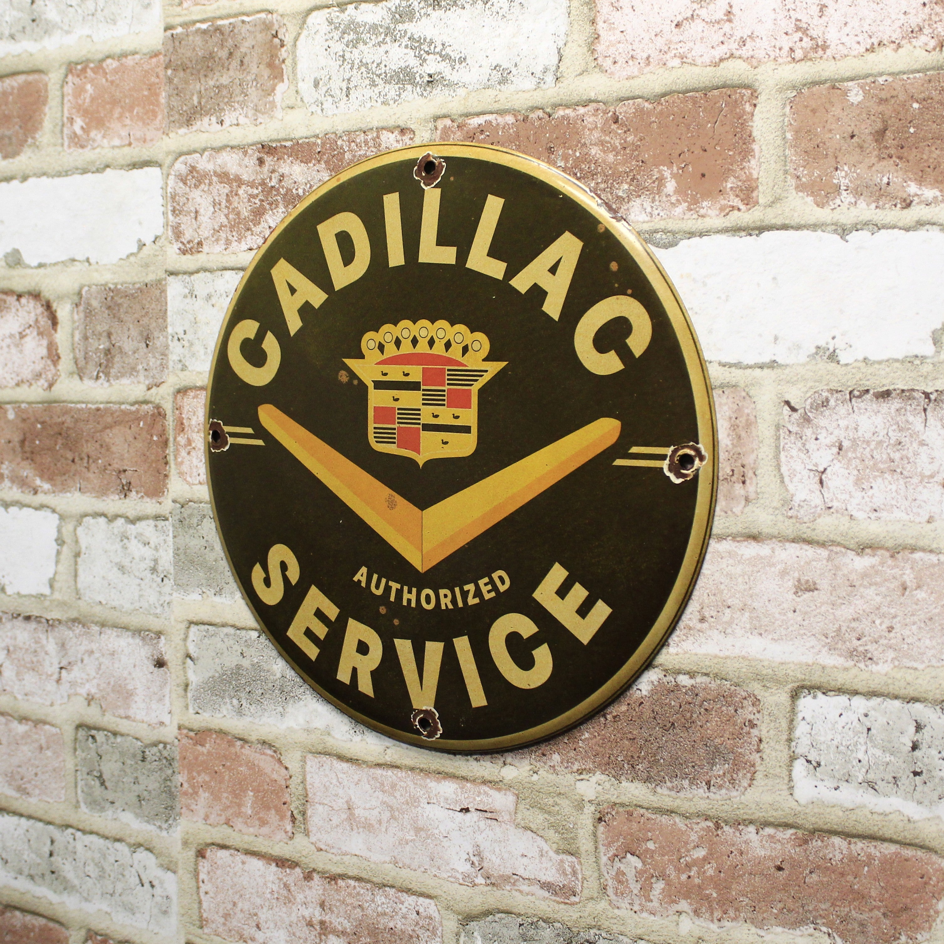 Cadillac High Performance Authorized Service "V" Emblem Porcelain Enamel Sign (12in)