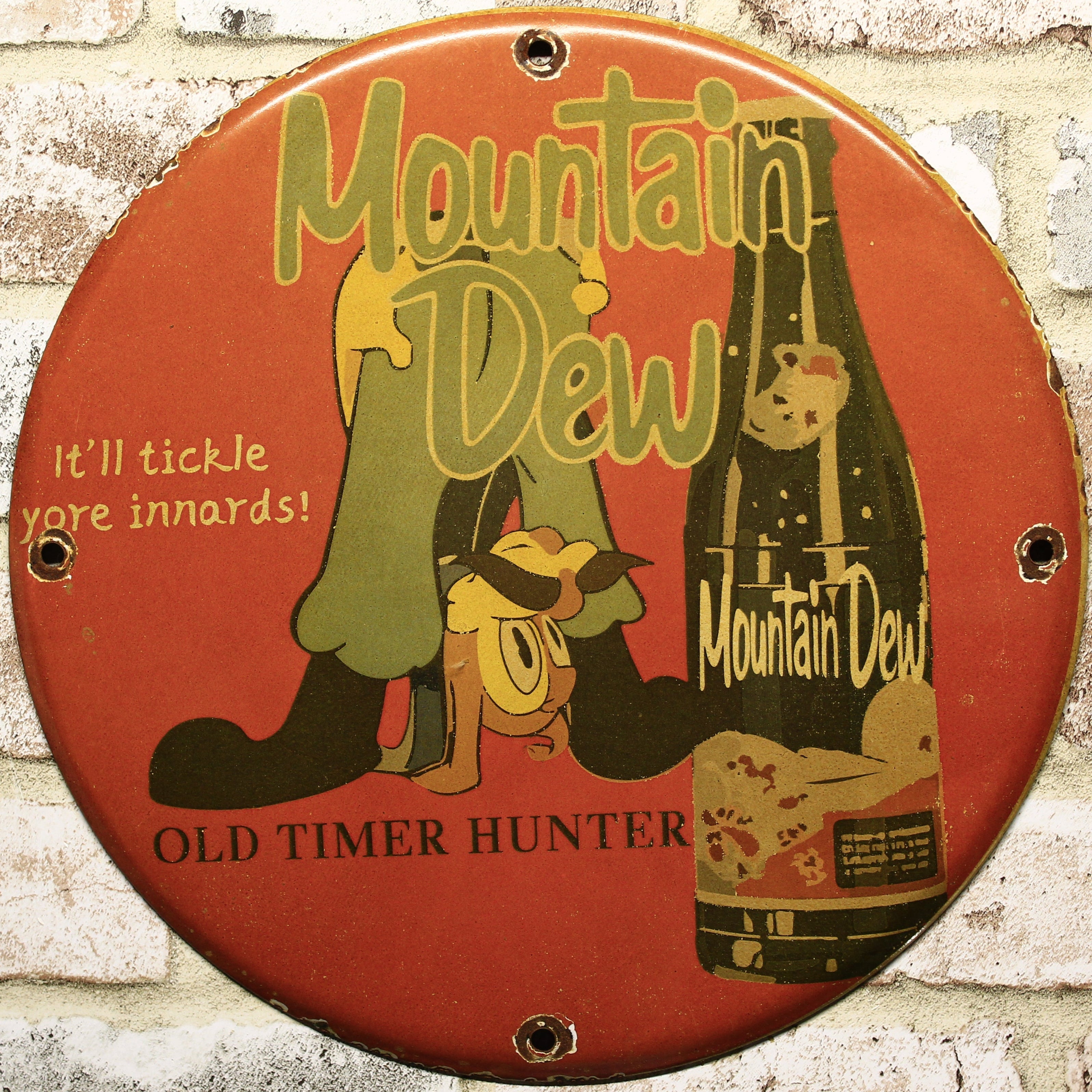 Mountain Dew It'll Tickle Your Innards Porcelain Enamel Sign (12in)