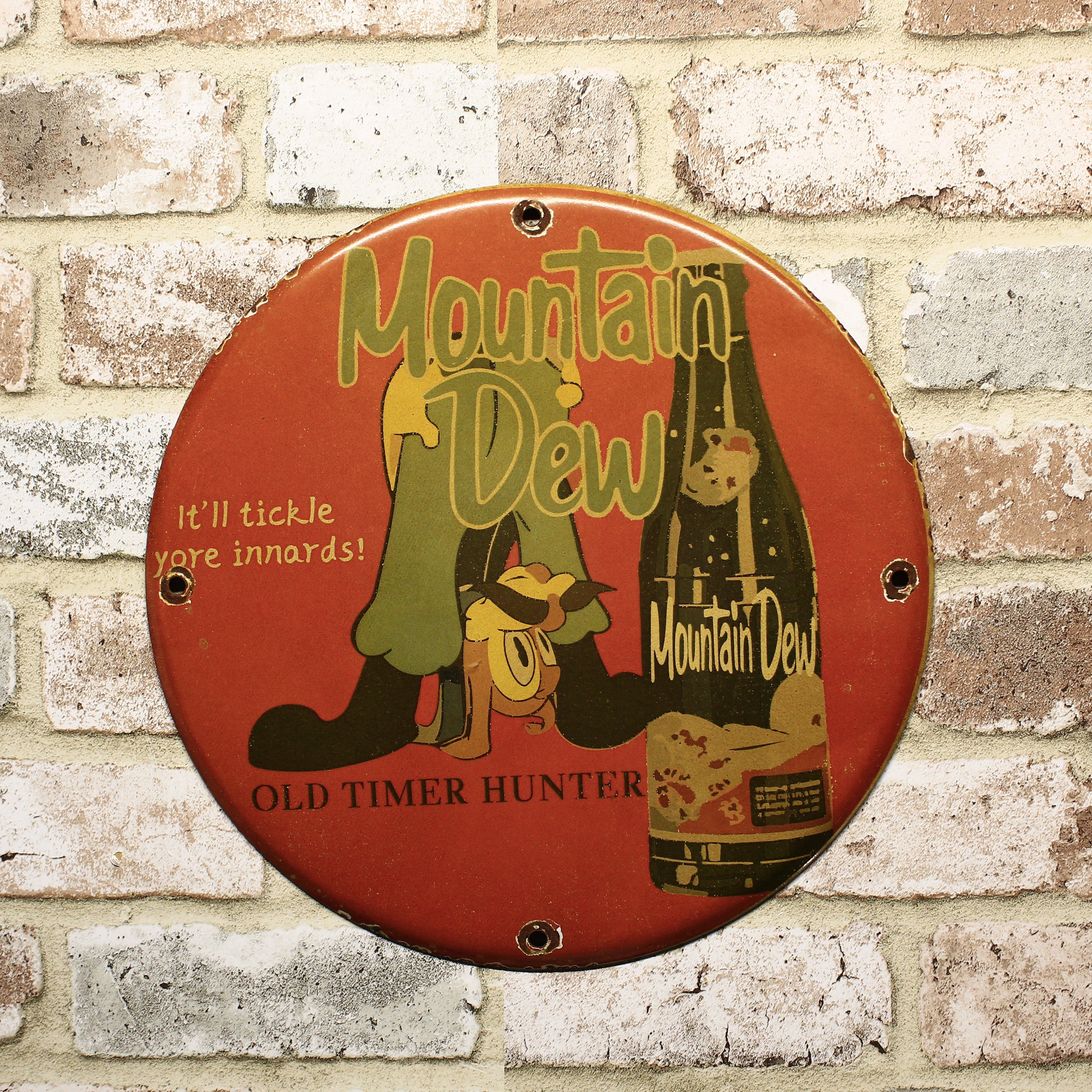 Mountain Dew It'll Tickle Your Innards Porcelain Enamel Sign (12in)