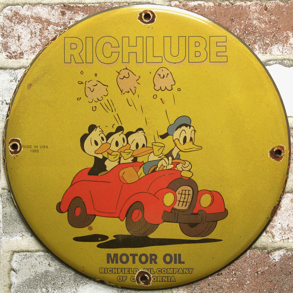 Richlube Motor Oil Donald Duck & Kids Porcelain Enamel Sign (12in)