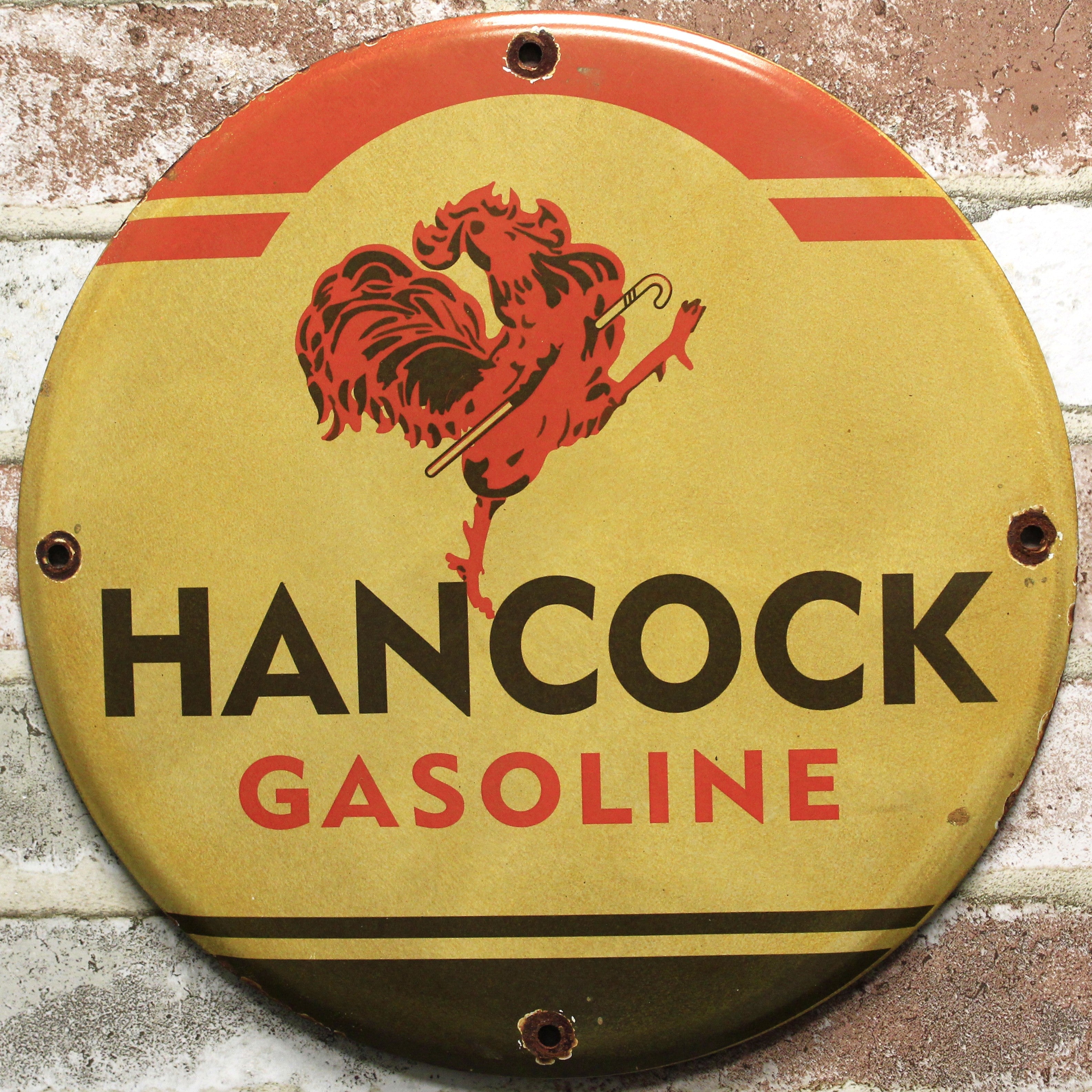 Hancock Gasoline Vintage Porcelain Enamel Sign (12in)