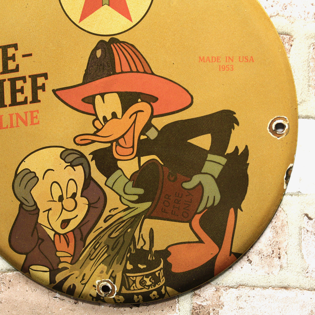 Texaco Fire-Chief Daffy Duck Porcelain Enamel Sign (12in)