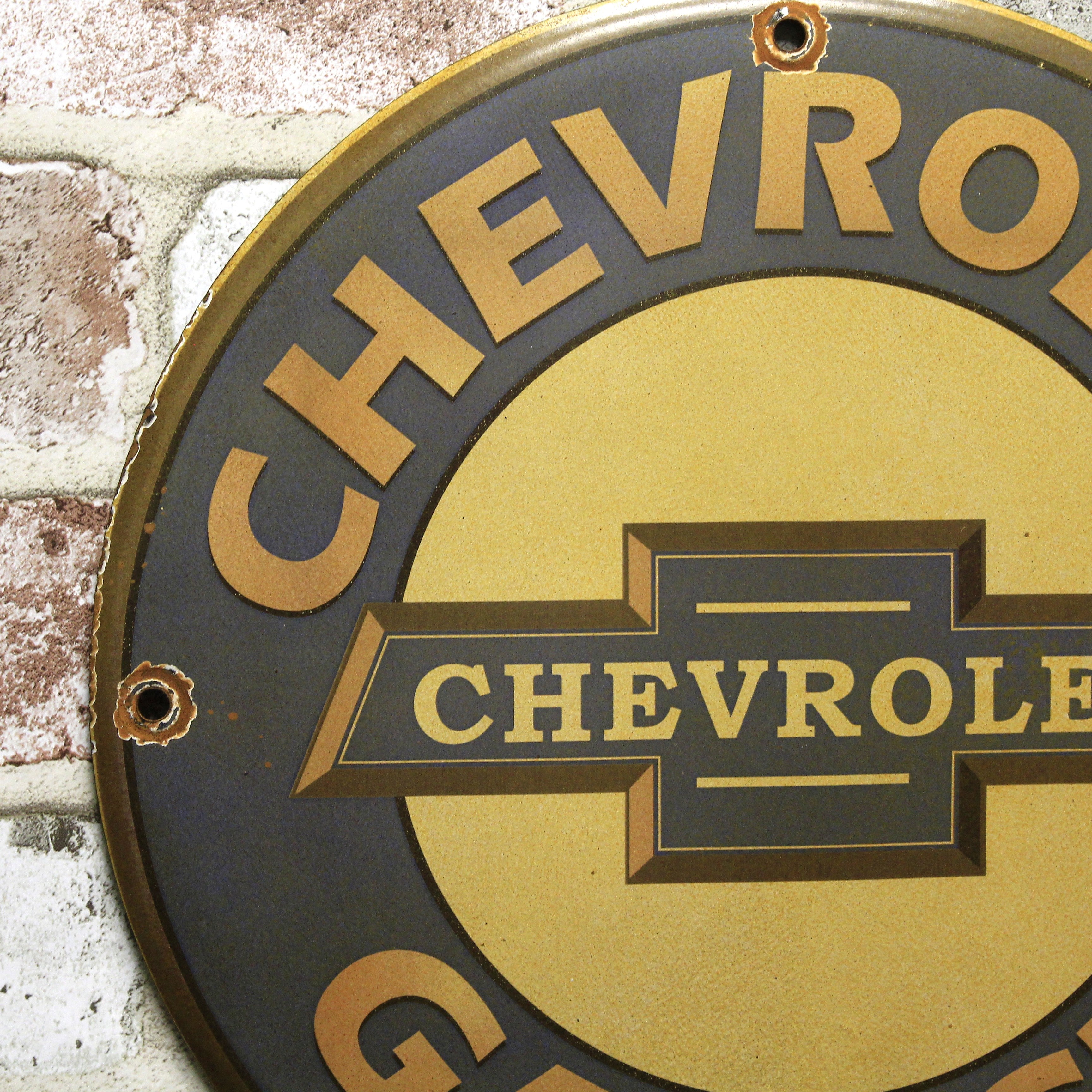 Chevrolet Garage Blue Porcelain Enamel Sign (12in)