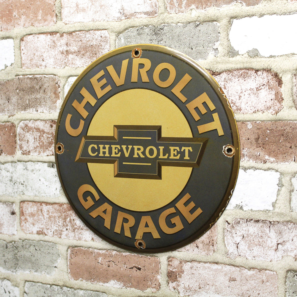 Chevrolet Garage Blue Porcelain Enamel Sign (12in)