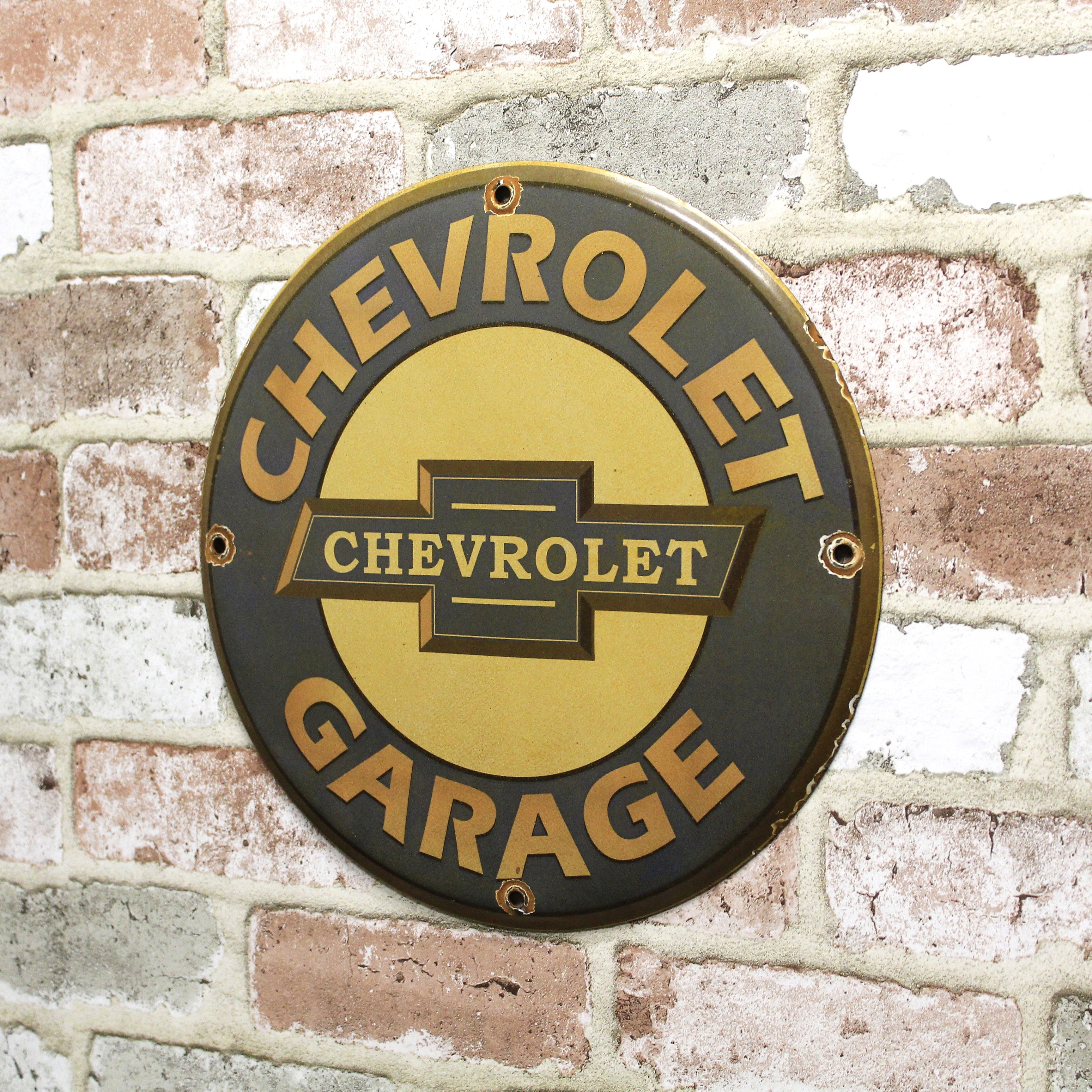 Chevrolet Garage Blue Porcelain Enamel Sign (12in)