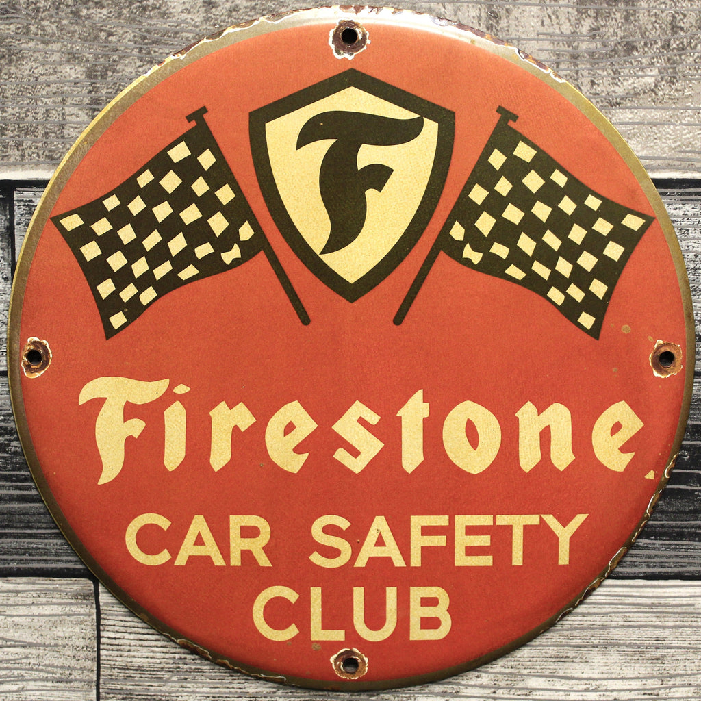 Firestone Car Safety Club Porcelain Enamel Sign (12in)