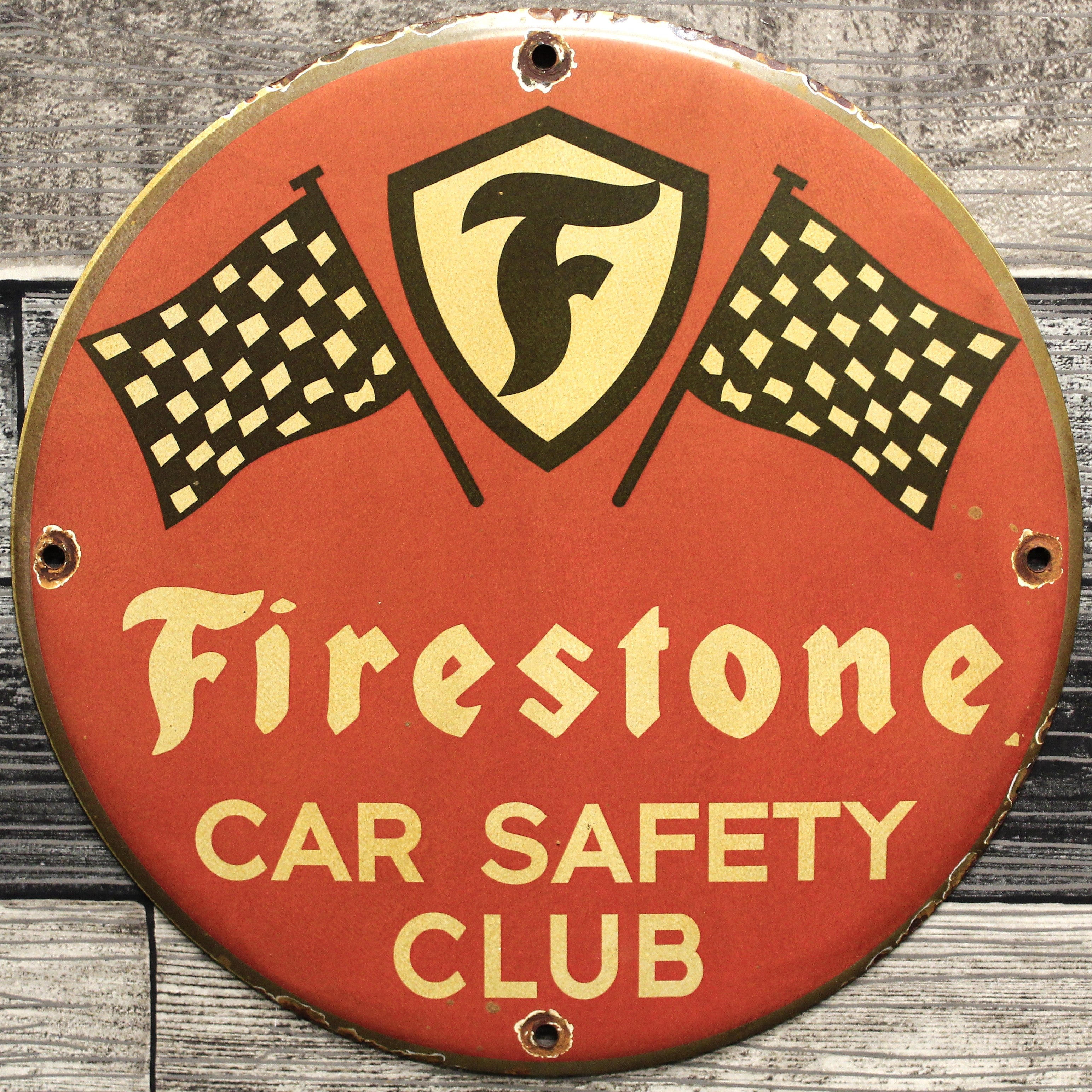 Firestone Car Safety Club Porcelain Enamel Sign (12in)