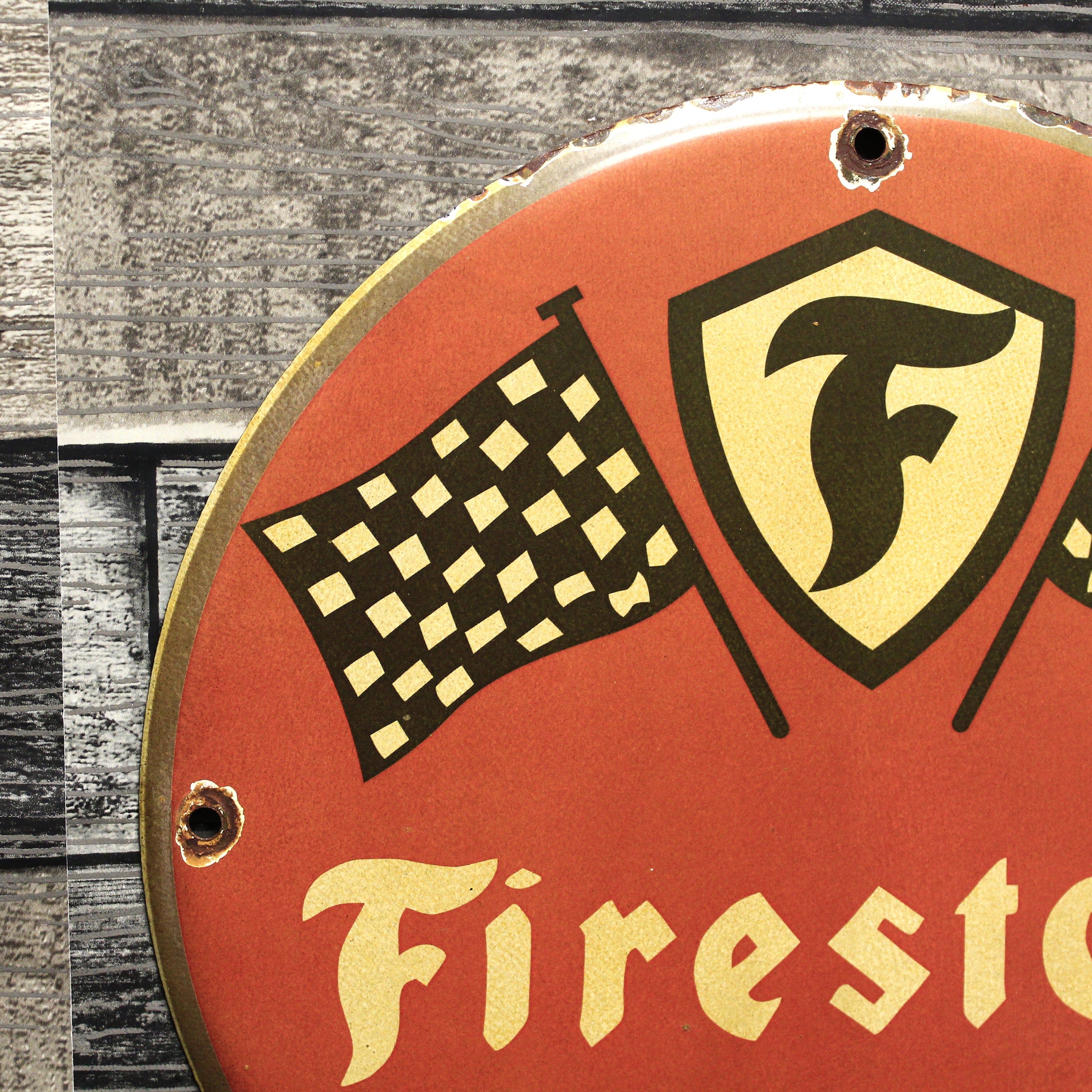 Firestone Car Safety Club Porcelain Enamel Sign (12in)