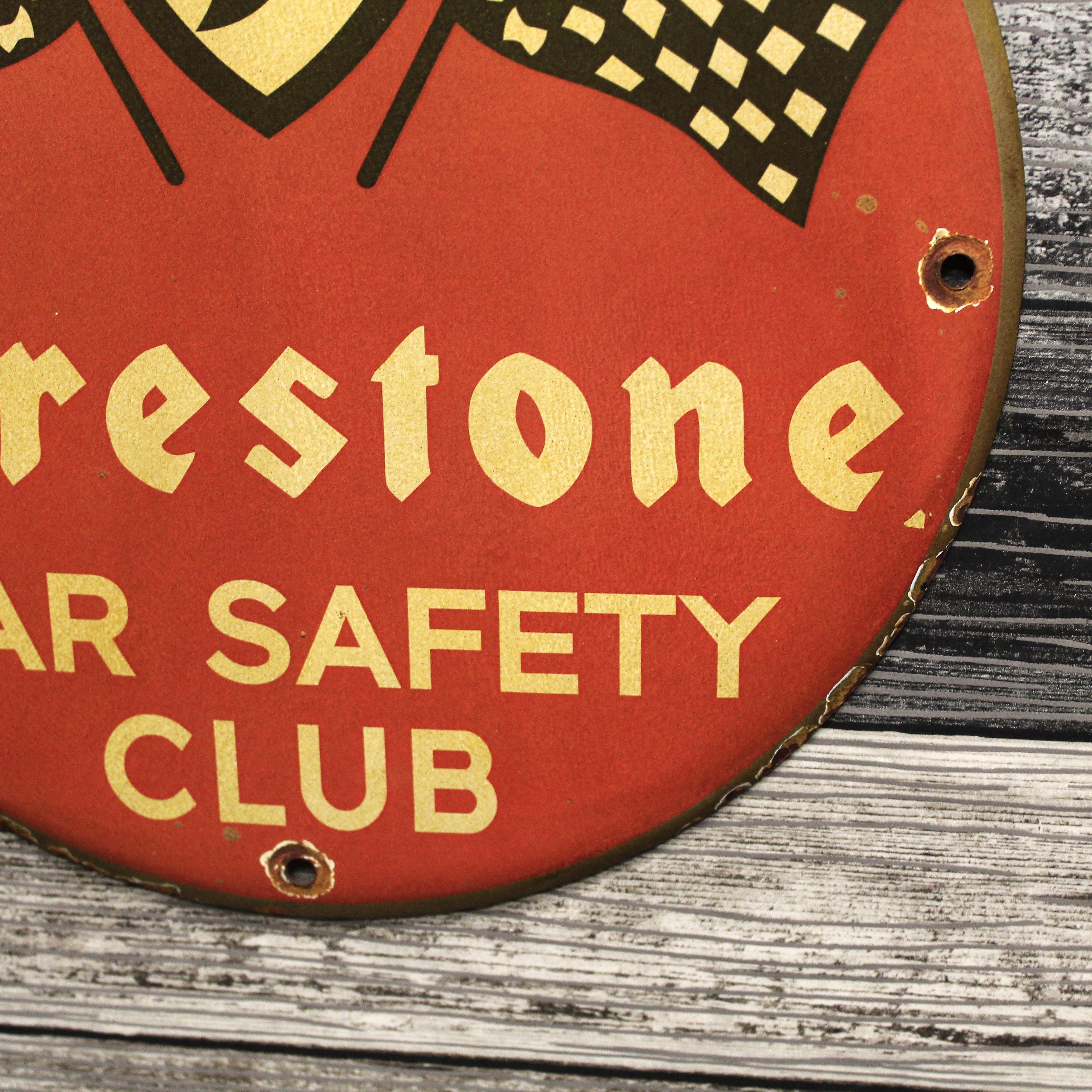 Firestone Car Safety Club Porcelain Enamel Sign (12in)
