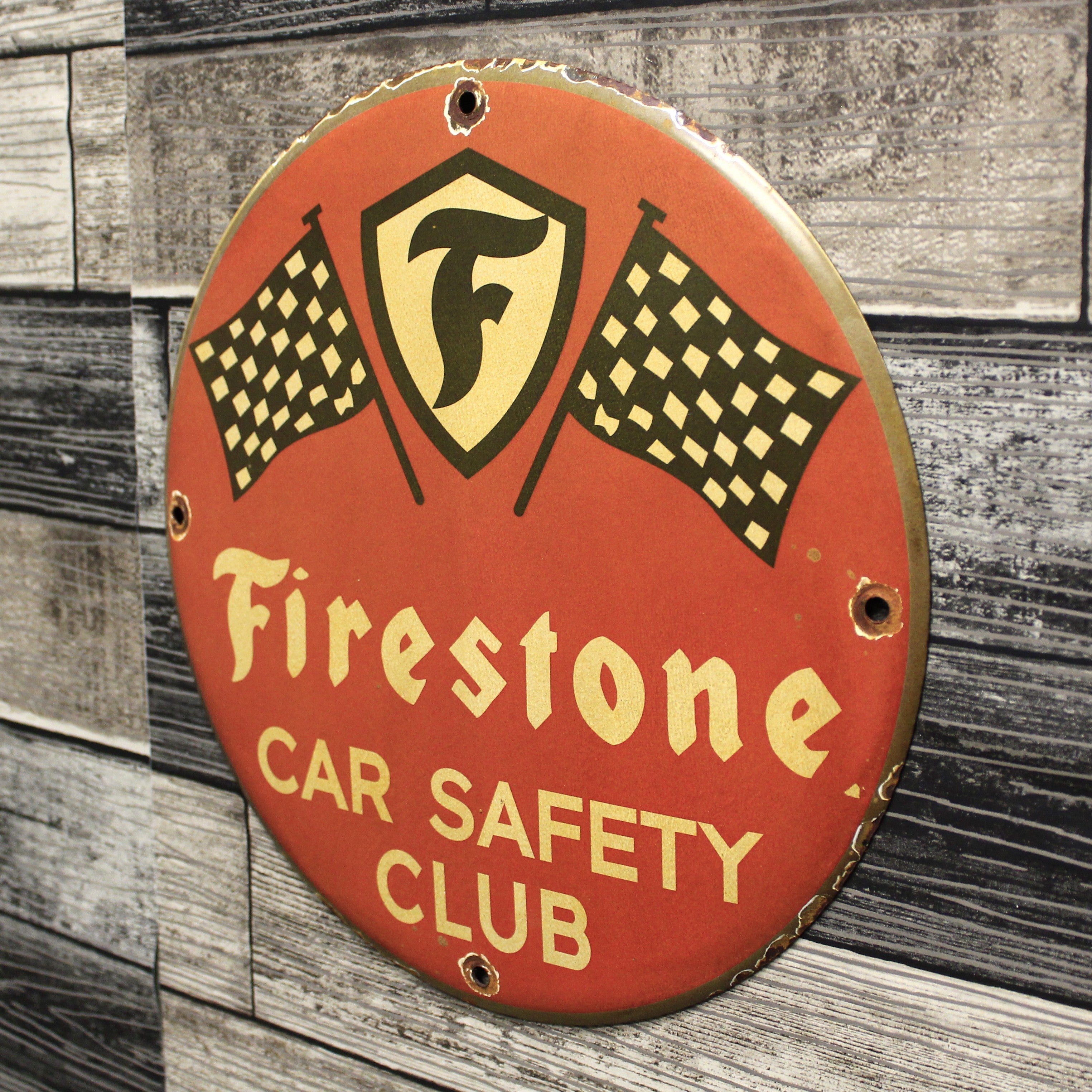 Firestone Car Safety Club Porcelain Enamel Sign (12in)
