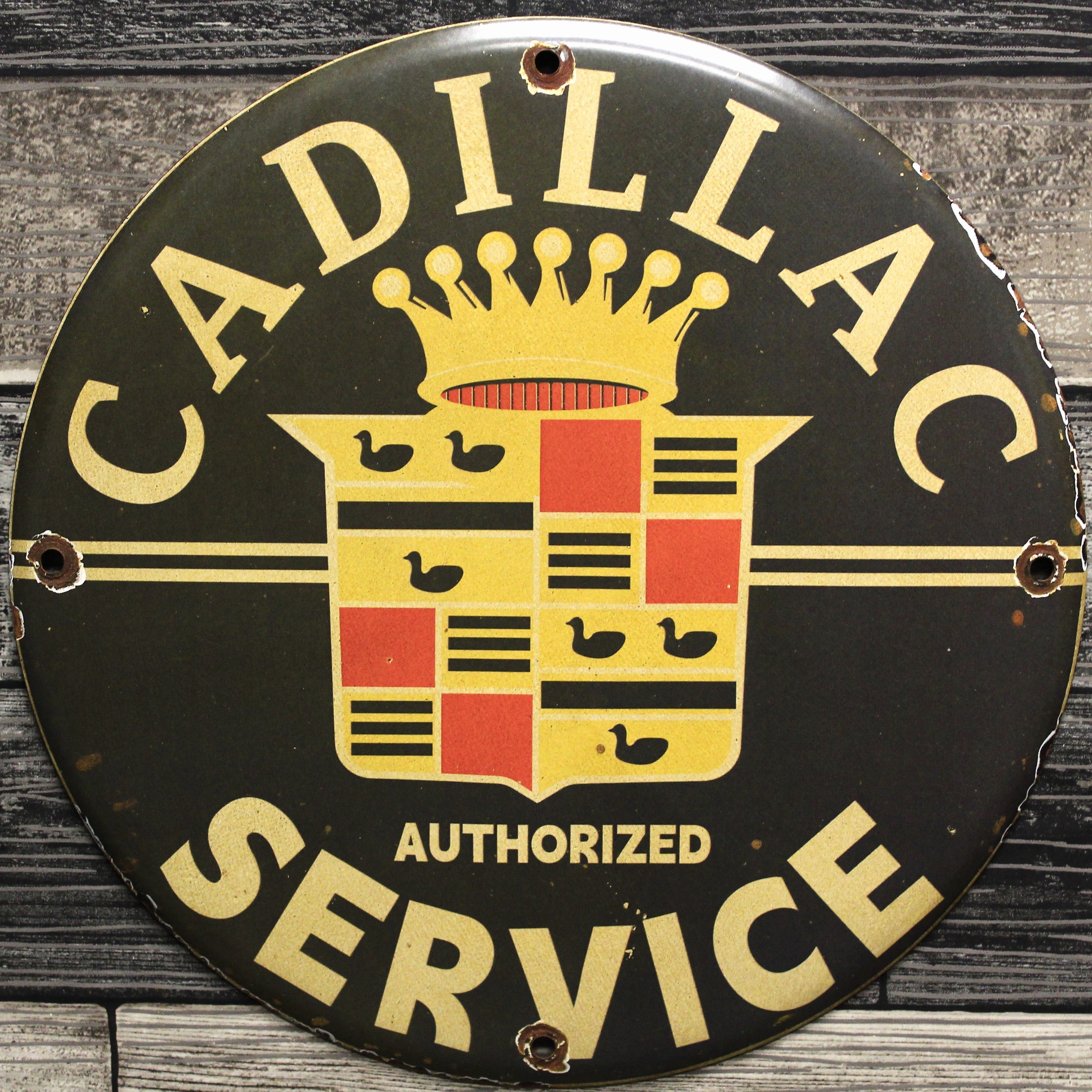 Cadillac Service Porcelain Enamel Sign (12in)