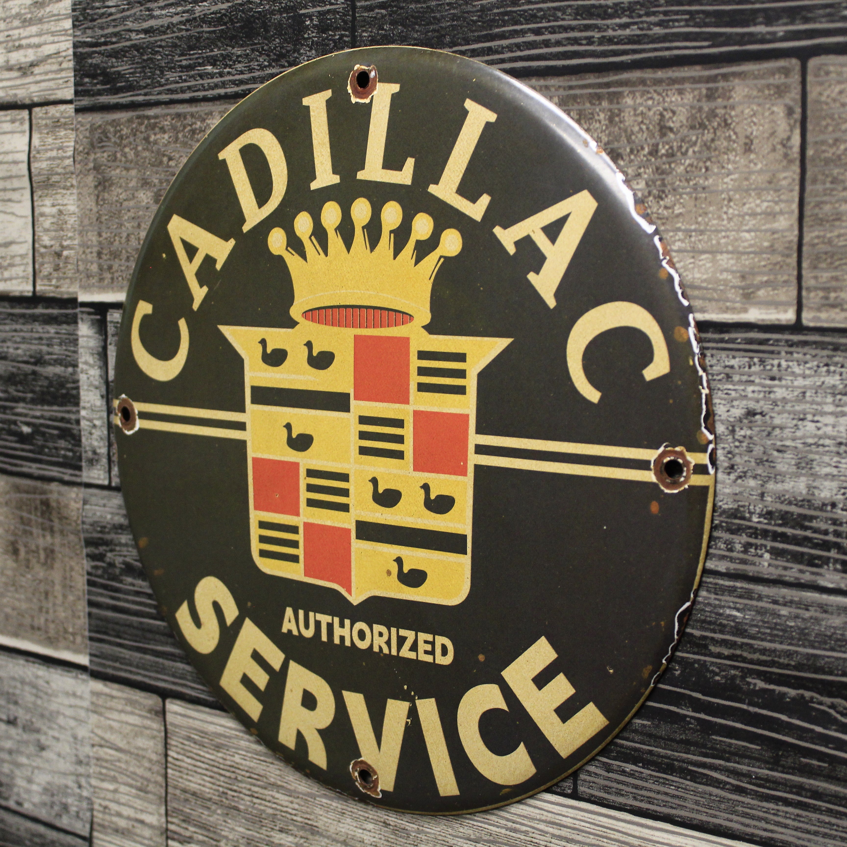 Cadillac Service Porcelain Enamel Sign (12in)