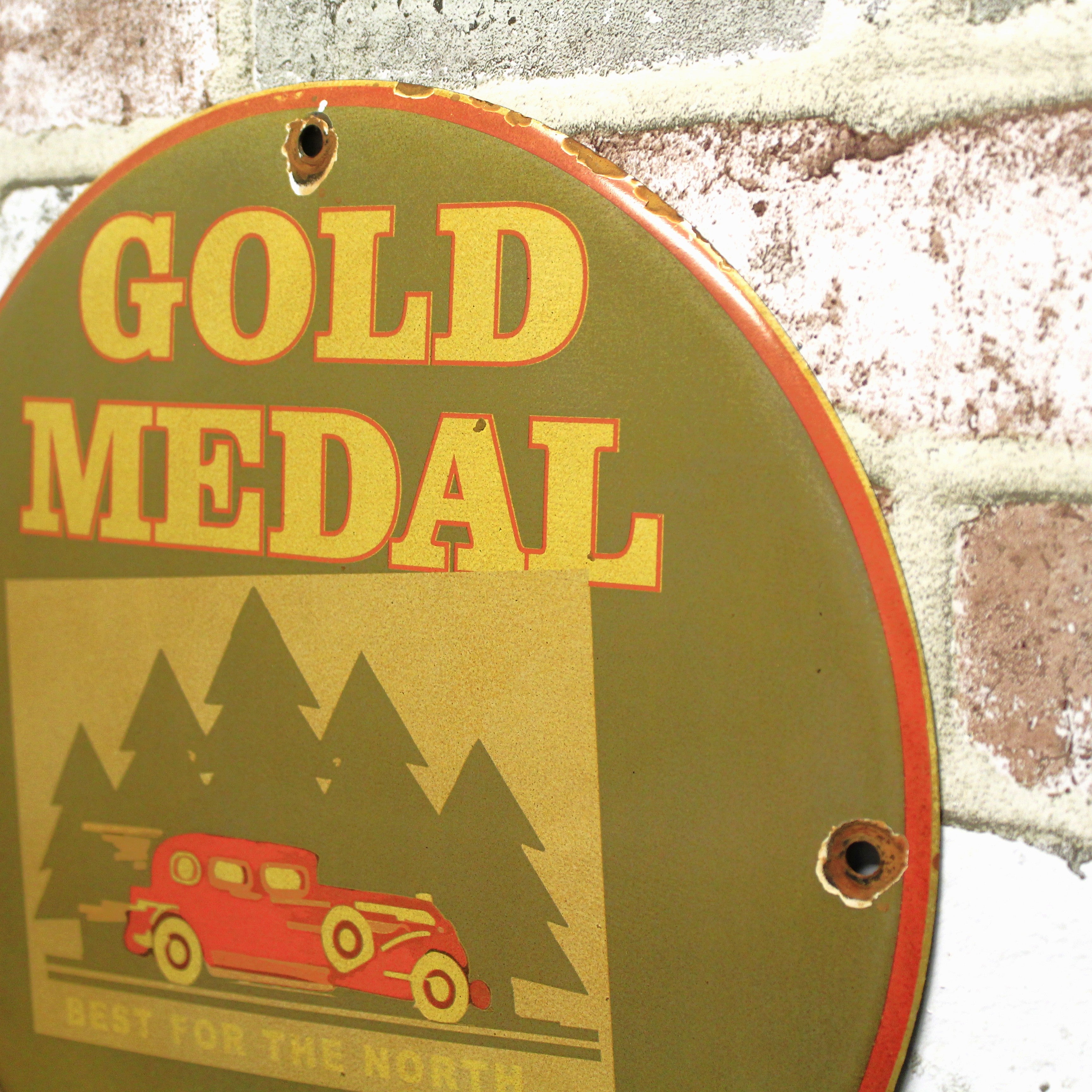 Gold Medal Oils Best for the North Porcelain Enamel Sign (12in)
