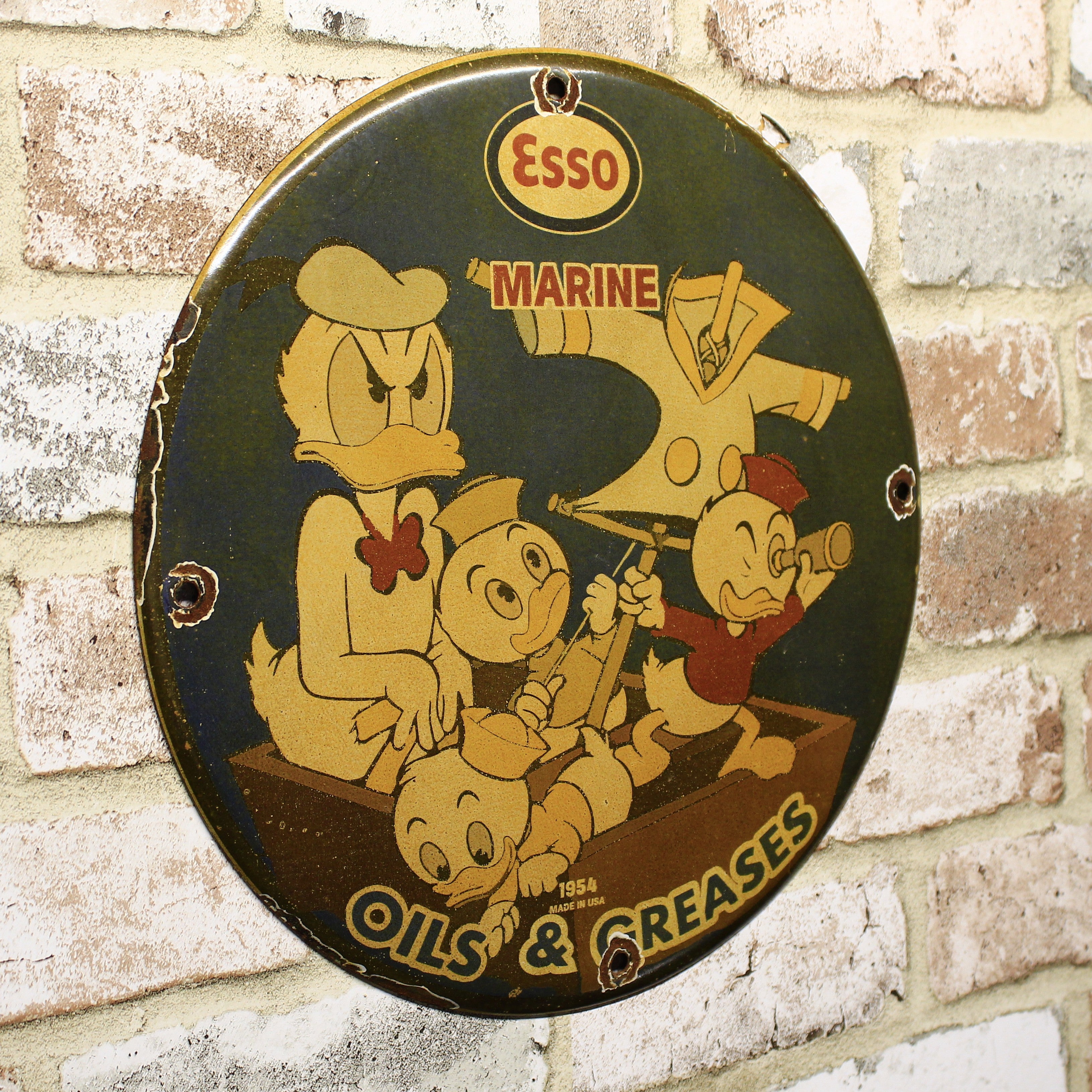 Esso Marine Oils & Greases Porcelain Enamel Sign (12in)