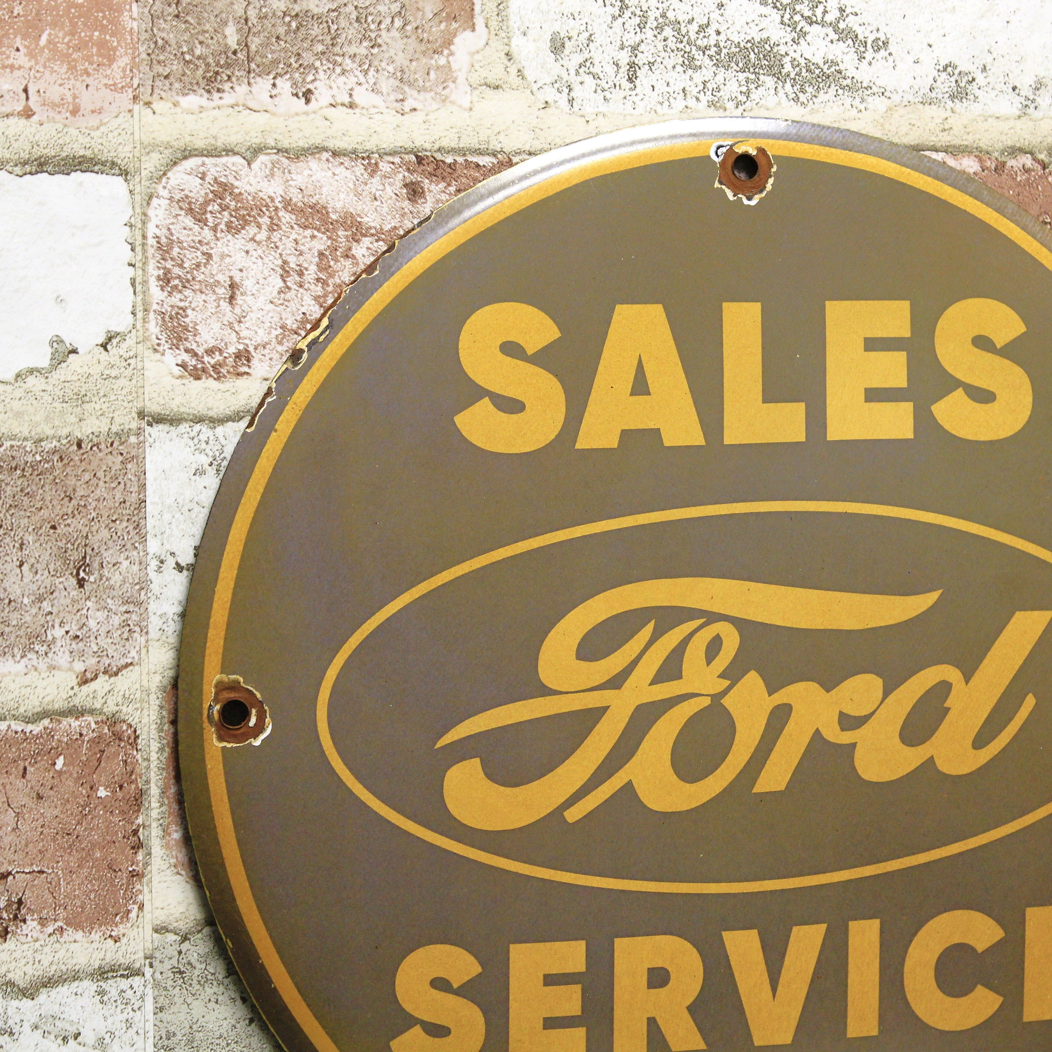 Ford Sales Service Porcelain Enamel Sign (12in)