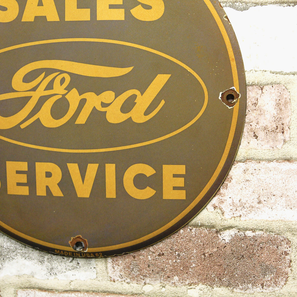 Ford Sales Service Porcelain Enamel Sign (12in)