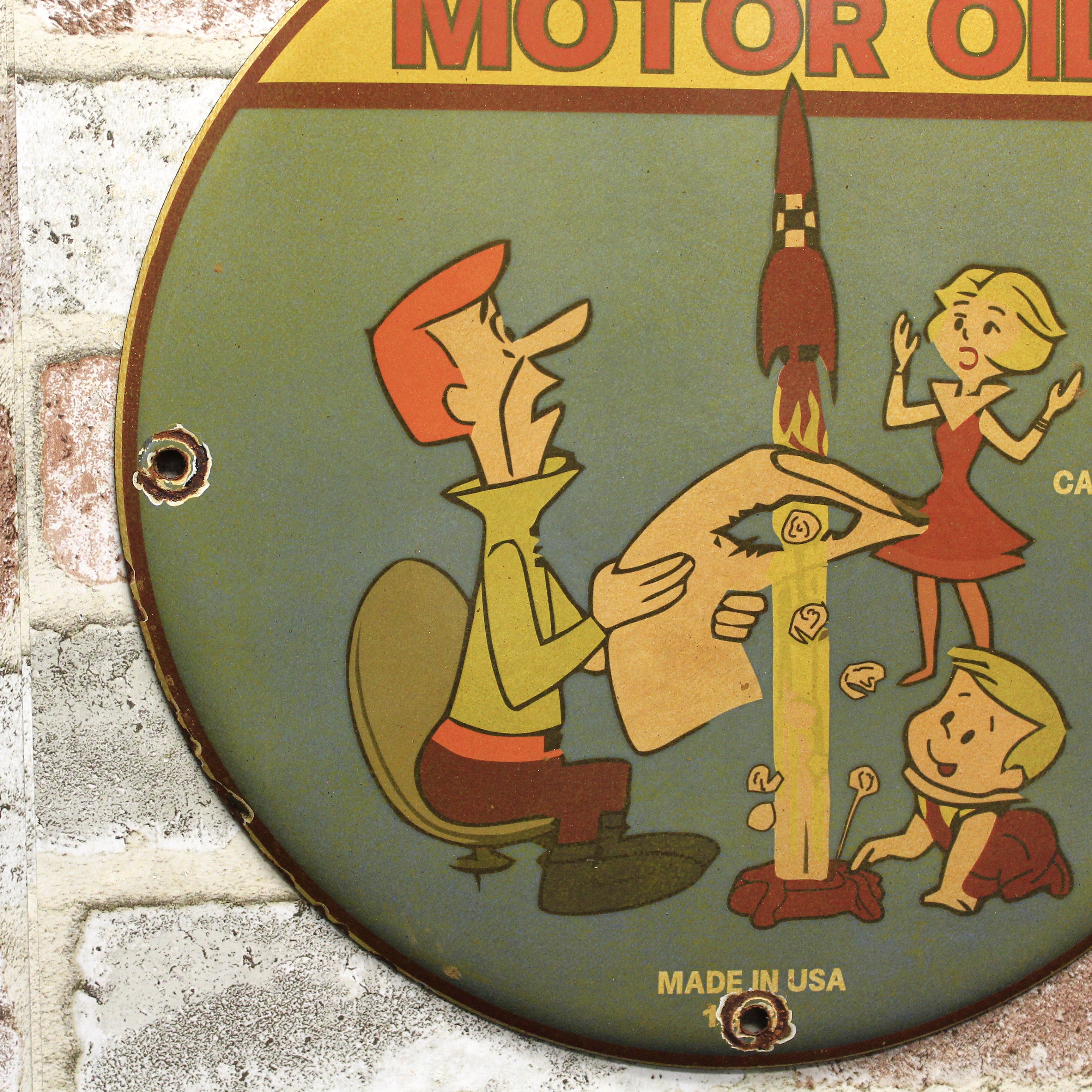 The Jetsons Rocket Motor Oil Vintage Porcelain Enamel Sign (12in)