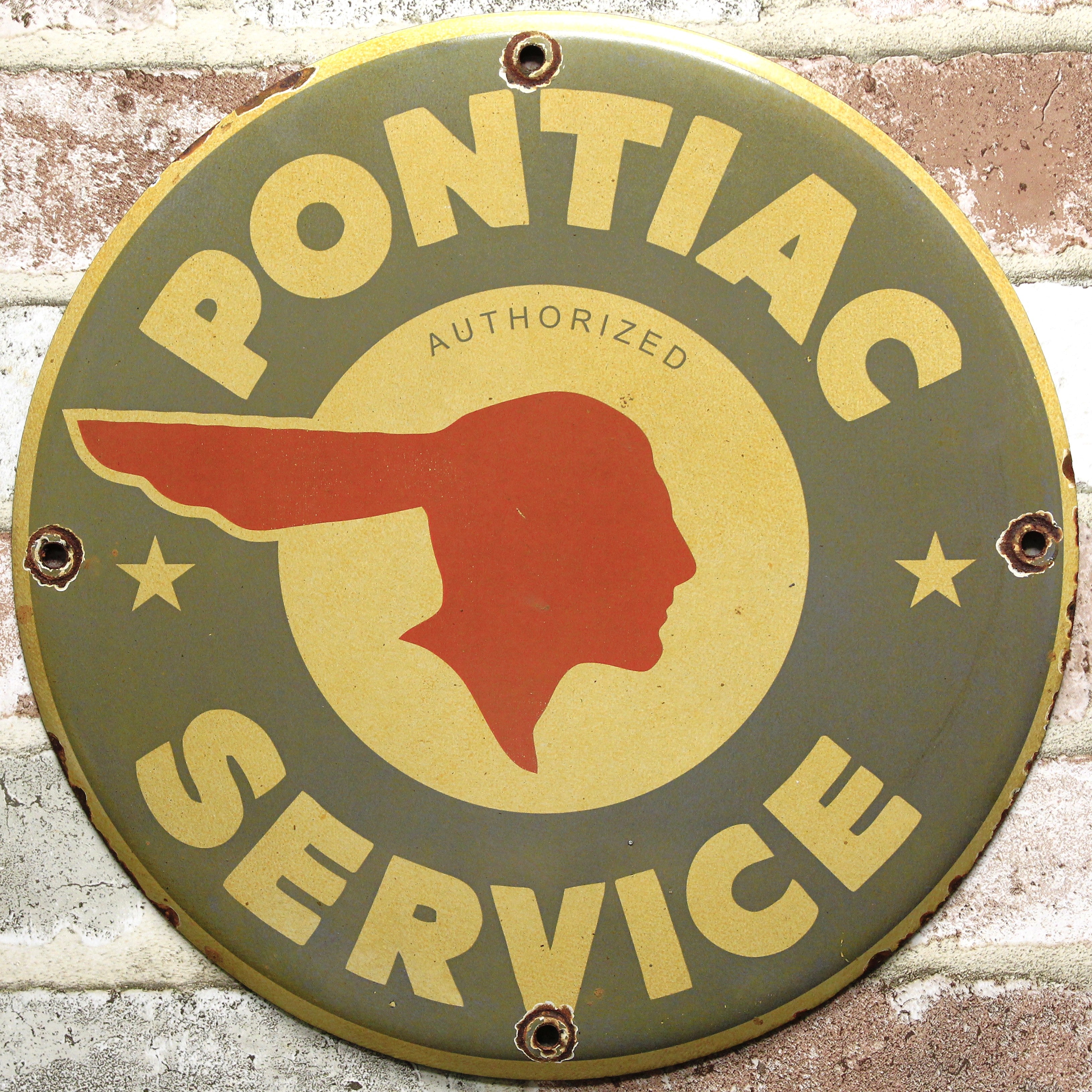 Pontiac Service Vintage Porcelain Enamel Sign (12in)