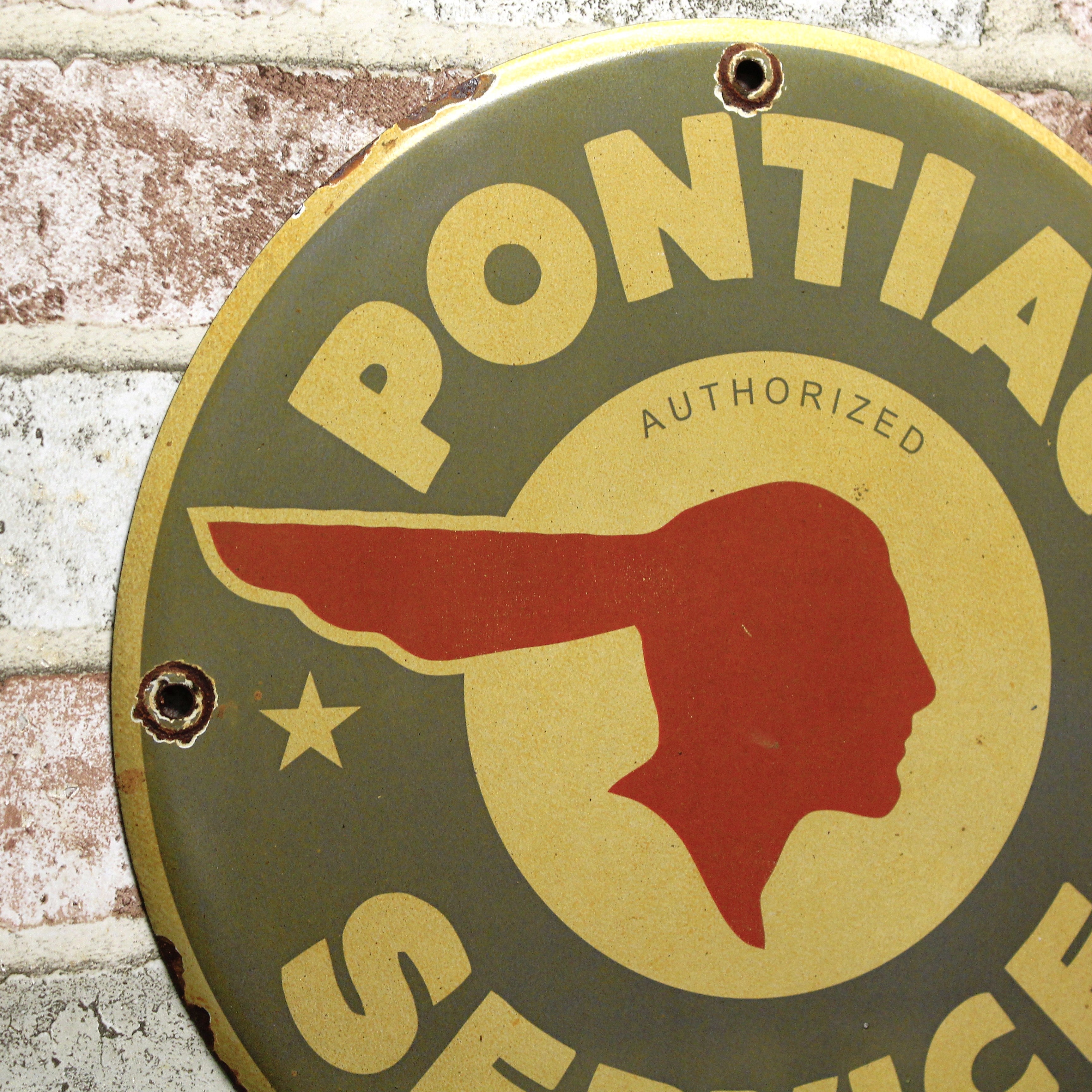 Pontiac Service Vintage Porcelain Enamel Sign (12in)