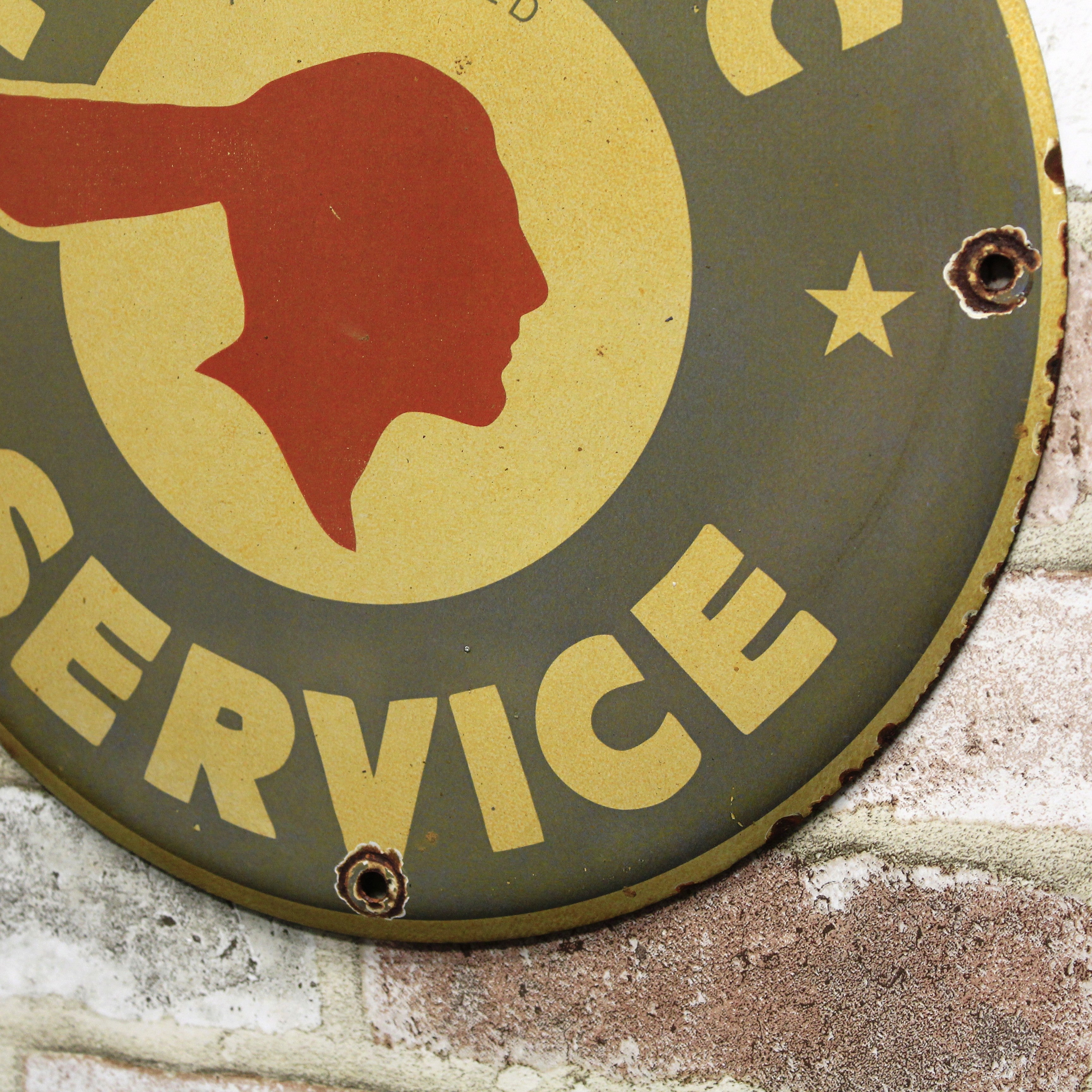 Pontiac Service Vintage Porcelain Enamel Sign (12in)