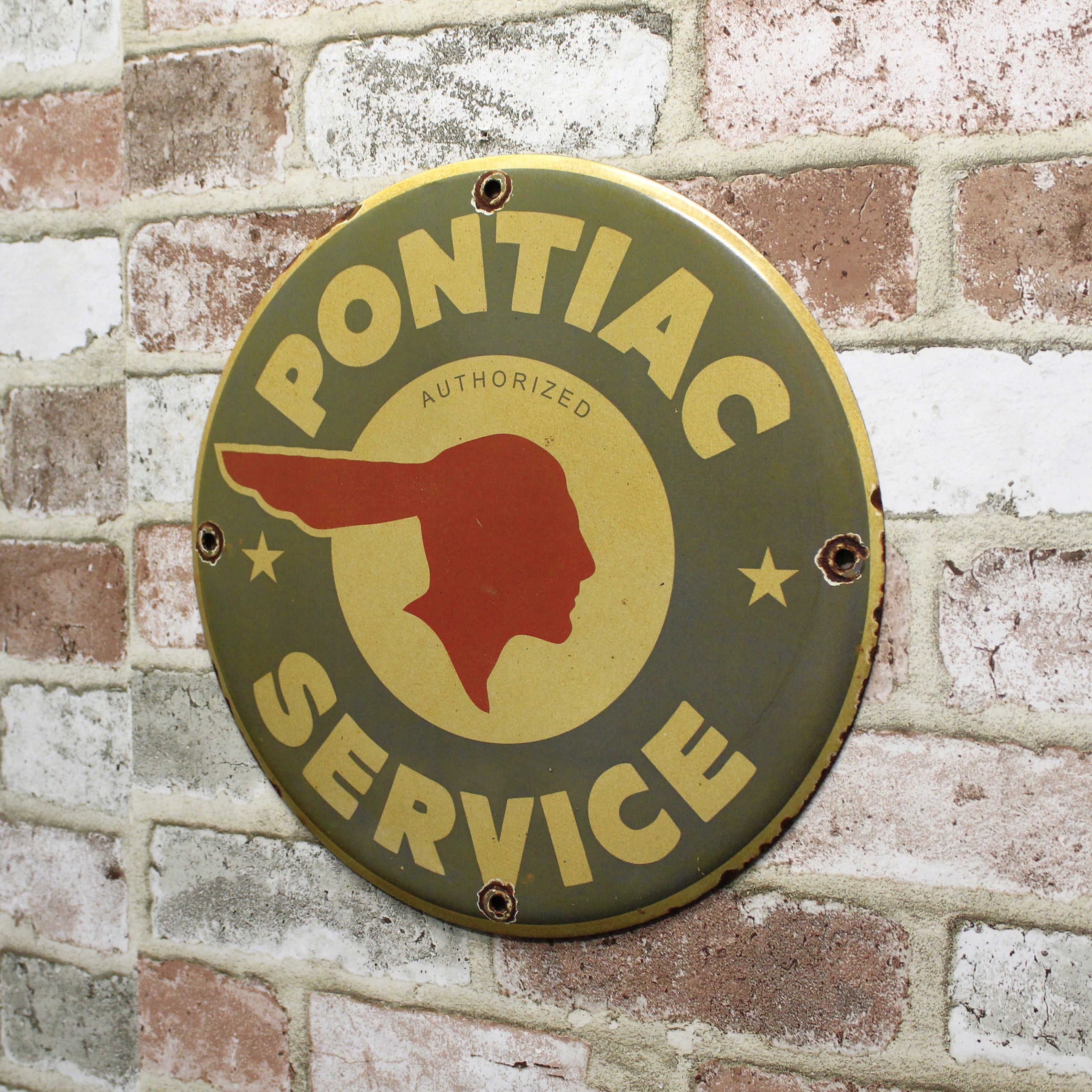 Pontiac Service Vintage Porcelain Enamel Sign (12in)
