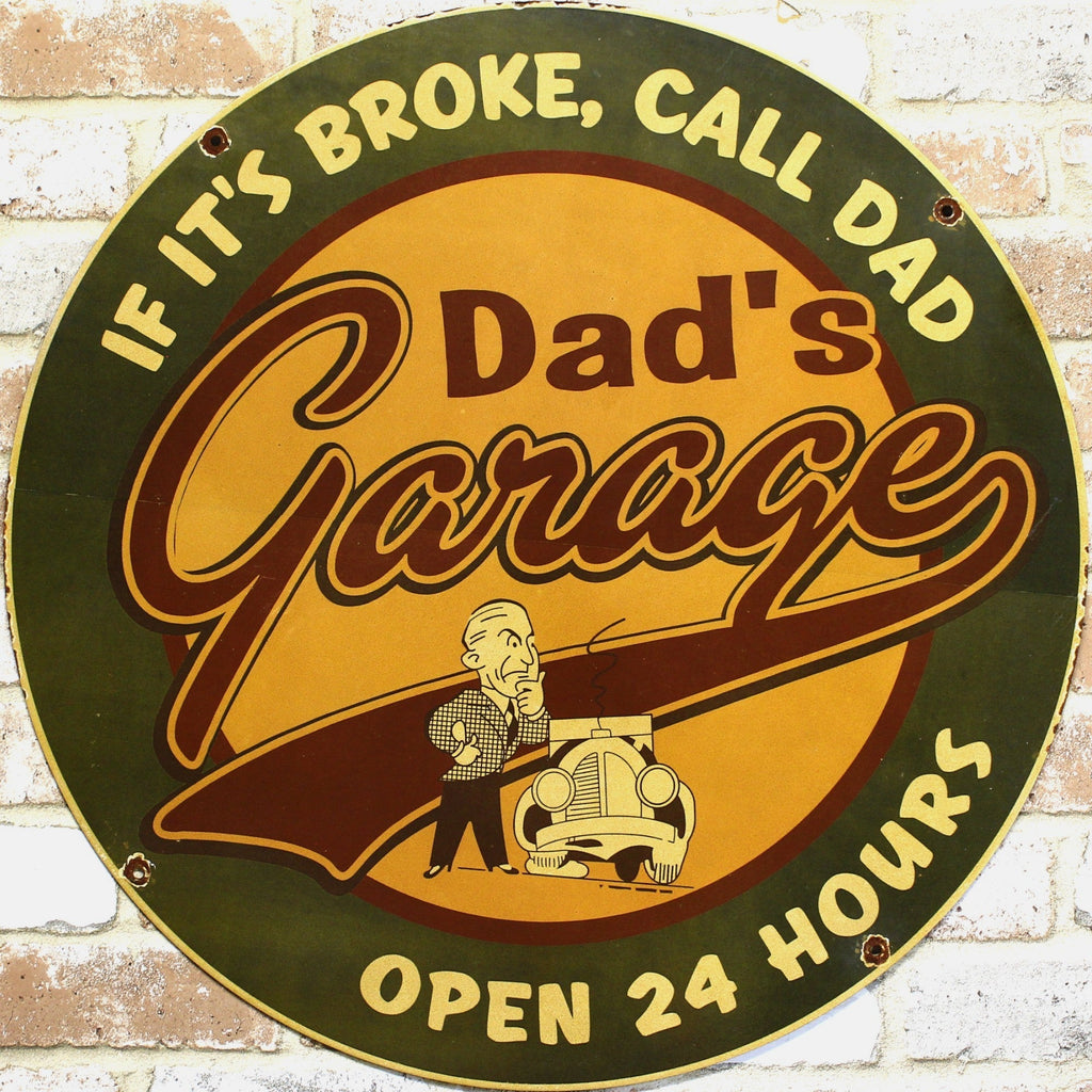 2Ft Dad's Garage If It's Broke Call Dad Porcelain Enamel Sign (24-Inch)