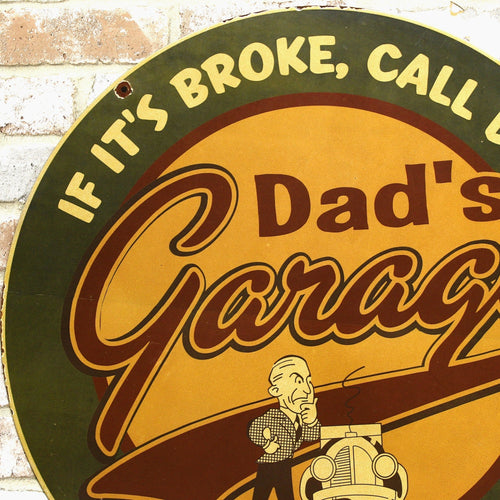2Ft Dad's Garage If It's Broke Call Dad Porcelain Enamel Sign (24-Inch)