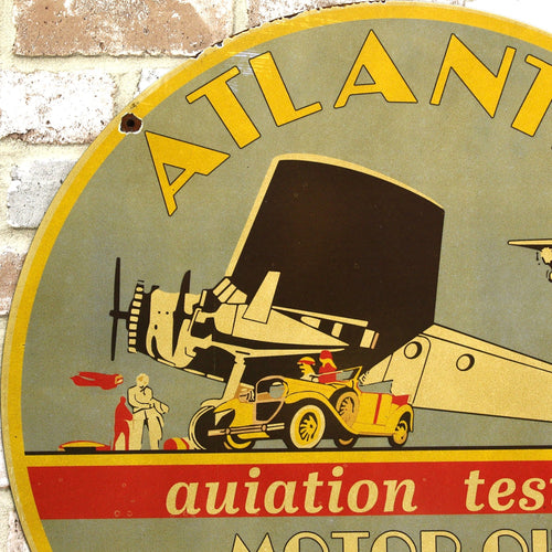 2Ft Atlantic Gasoline Aviation Motor Oil Porcelain Enamel Sign (24-Inch)