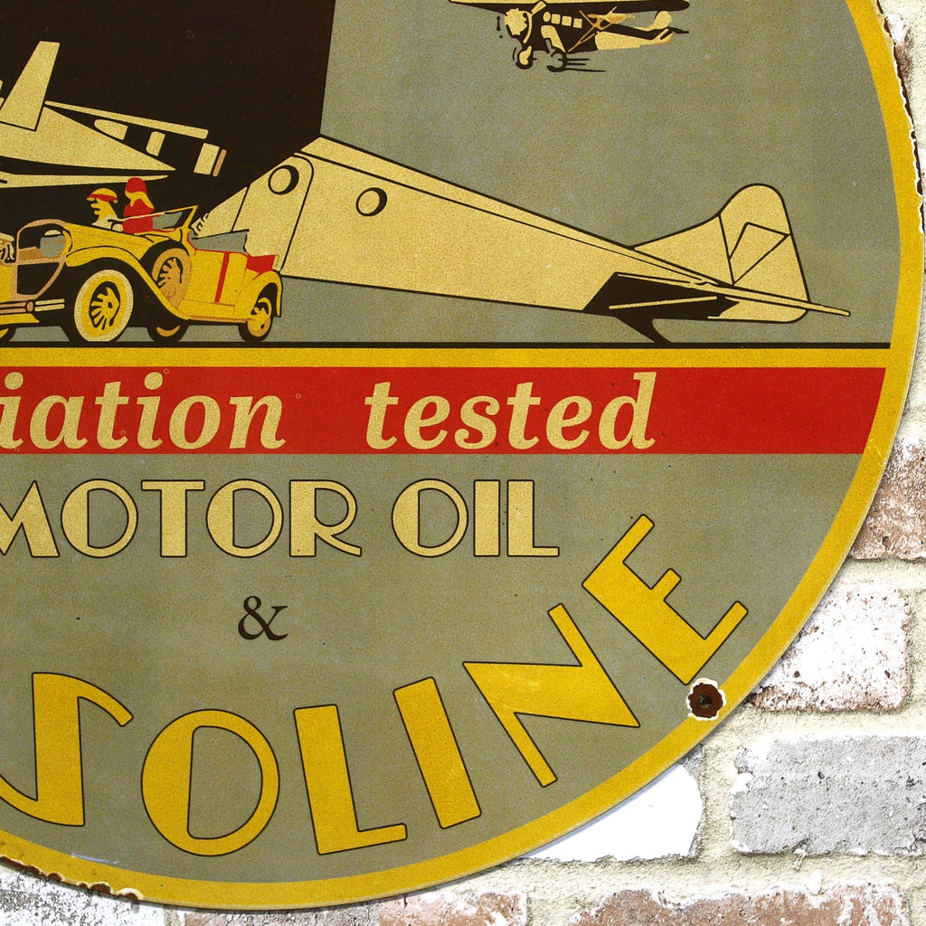 2Ft Atlantic Gasoline Aviation Motor Oil Porcelain Enamel Sign (24-Inch)