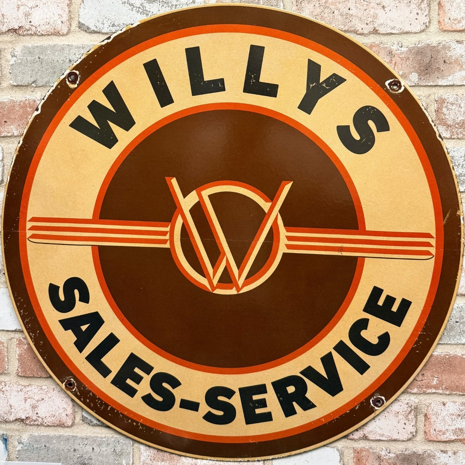 2ft Willy’s Sales Service Vintage Porcelain Enamel Sign