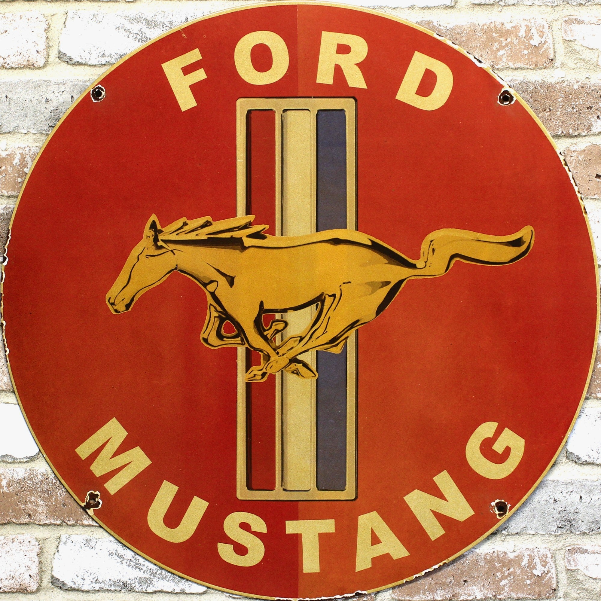 2Ft Ford Mustang Emblem Porcelain Enamel Sign (24-Inch)