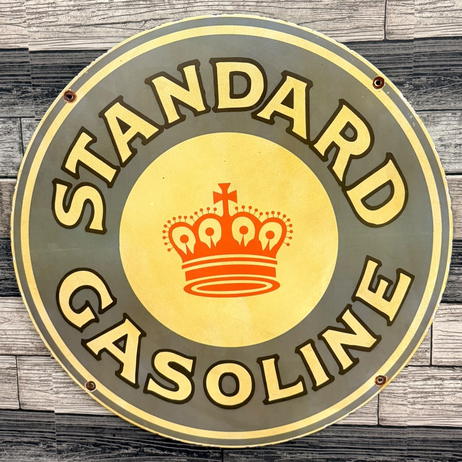 Standard 2ft Red Crown Gasoline Porcelain Enamel Gas Station Sign