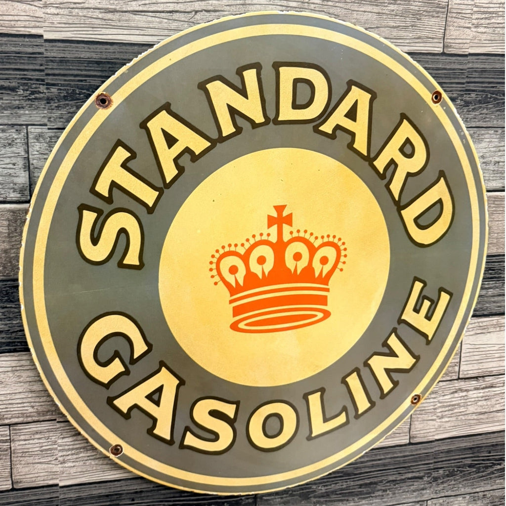 Standard 2ft Red Crown Gasoline Porcelain Enamel Gas Station Sign