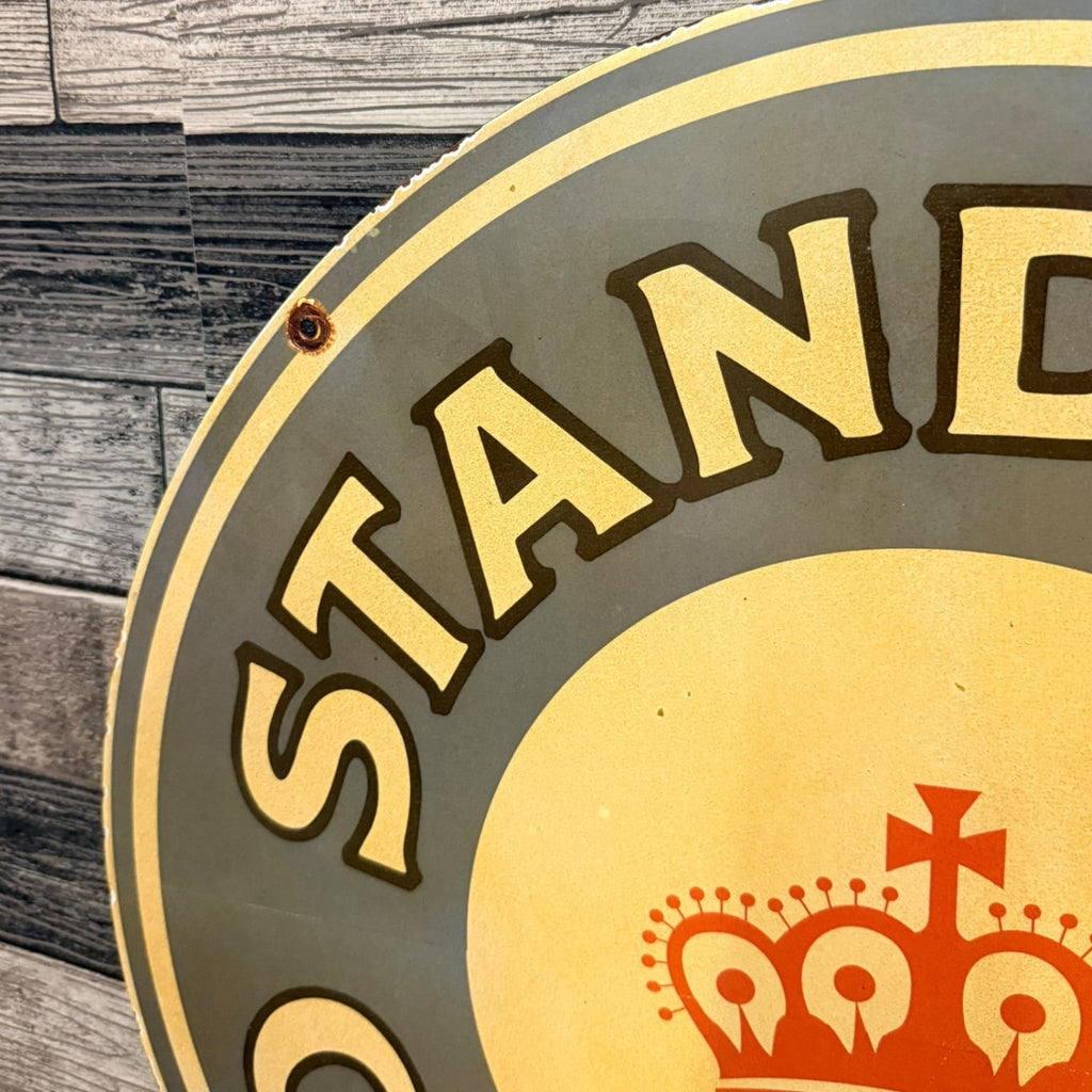 Standard 2ft Red Crown Gasoline Porcelain Enamel Gas Station Sign