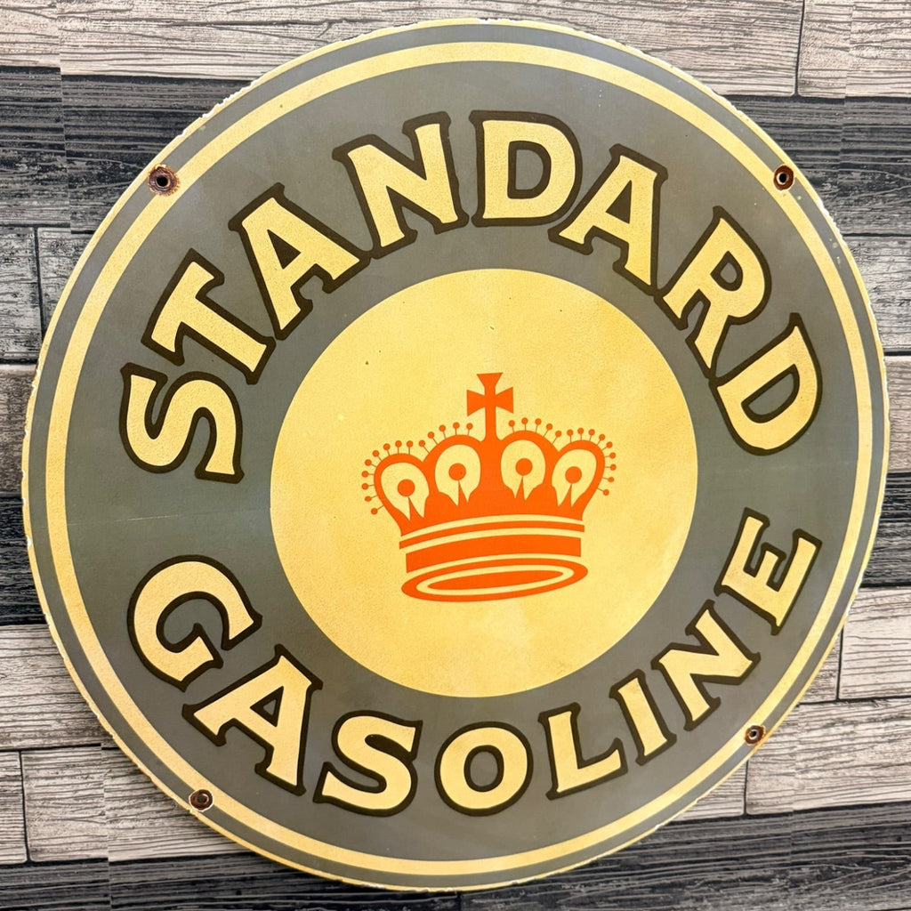 Standard 2ft Red Crown Gasoline Porcelain Enamel Gas Station Sign