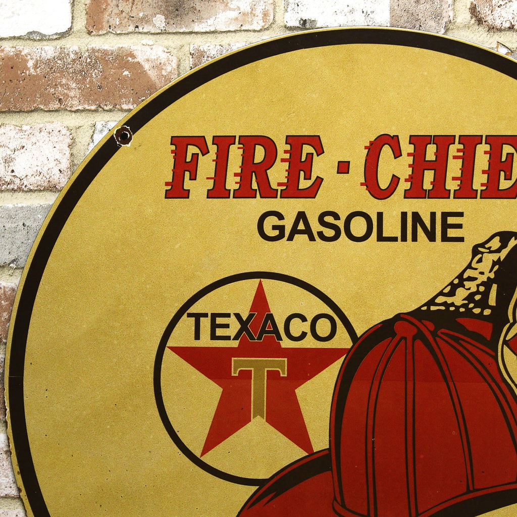 2Ft Texaco Fire Chief Gasoline Porcelain Enamel Sign (24-Inch)