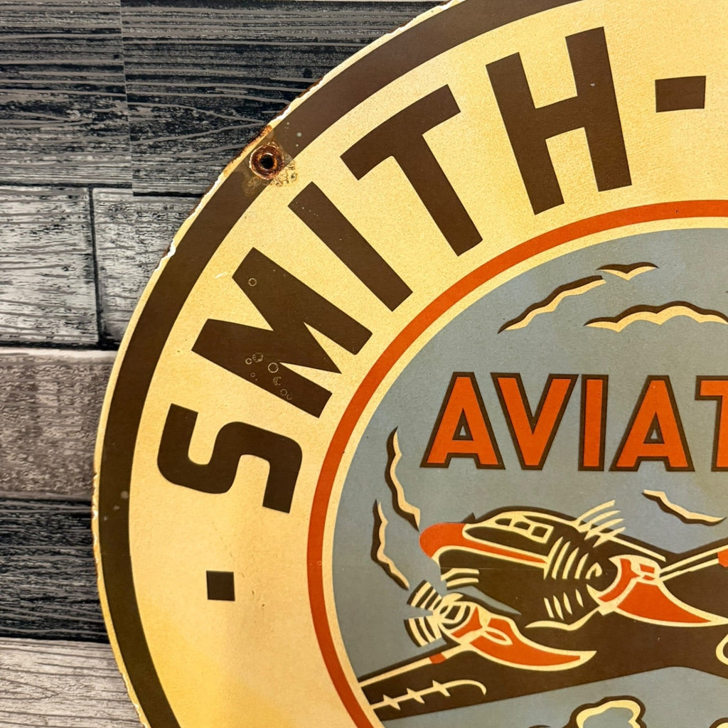 Aviation Brand Gasoline 2ft Smith-O-Lene Porcelain Enamel Metal Advertising Sign