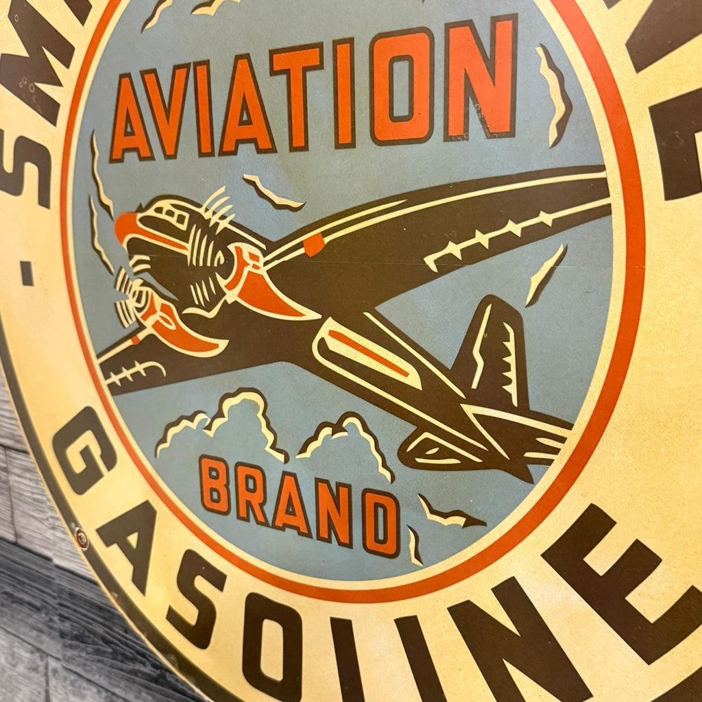 Aviation Brand Gasoline 2ft Smith-O-Lene Porcelain Enamel Metal Advertising Sign