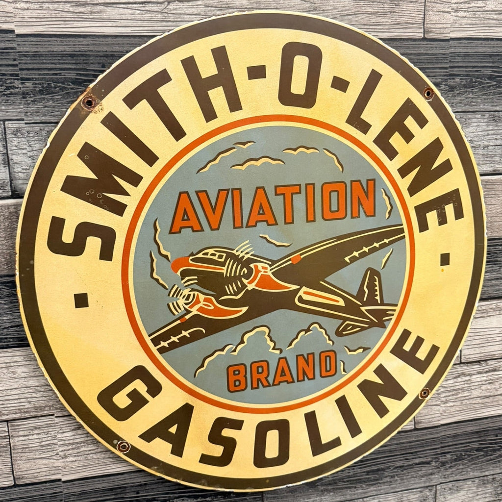 Aviation Brand Gasoline 2ft Smith-O-Lene Porcelain Enamel Metal Advertising Sign