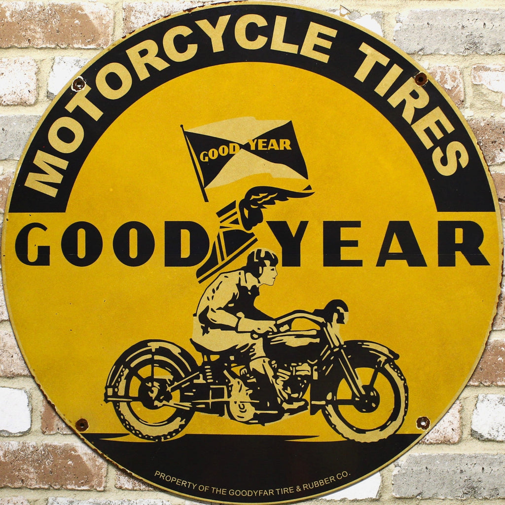 2Ft Goodyear Motorcycle Tires Porcelain Enamel Sign (24-Inch)