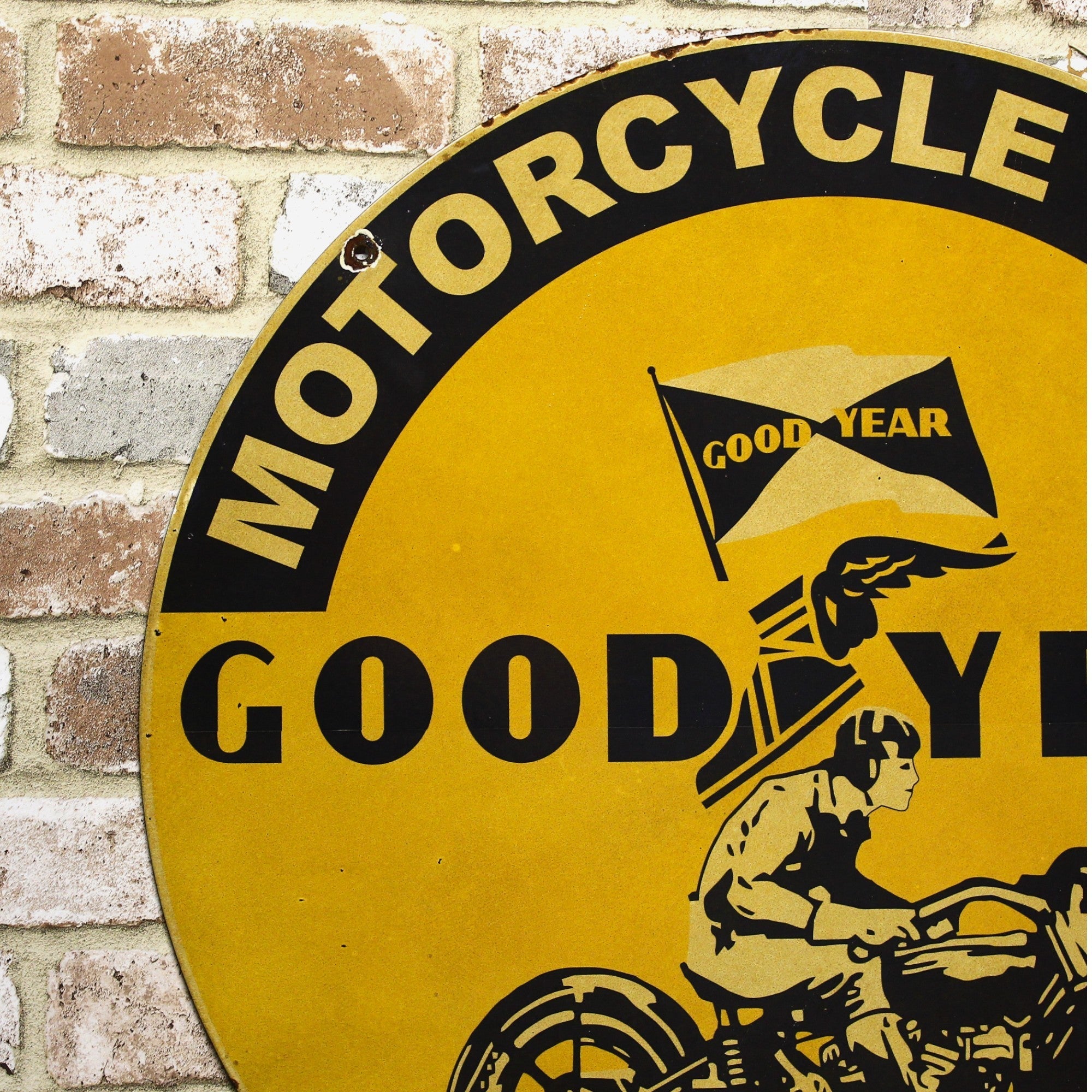 2Ft Goodyear Motorcycle Tires Porcelain Enamel Sign (24-Inch)
