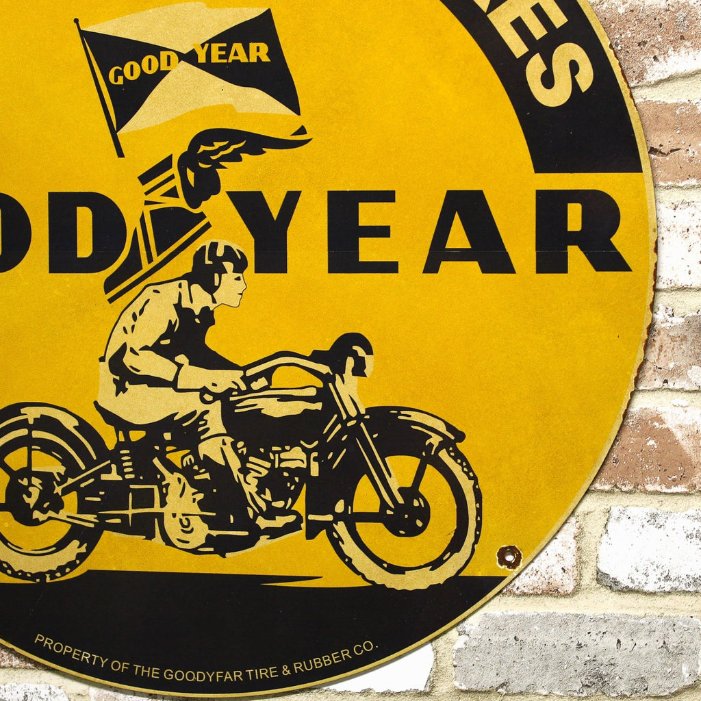 2Ft Goodyear Motorcycle Tires Porcelain Enamel Sign (24-Inch)