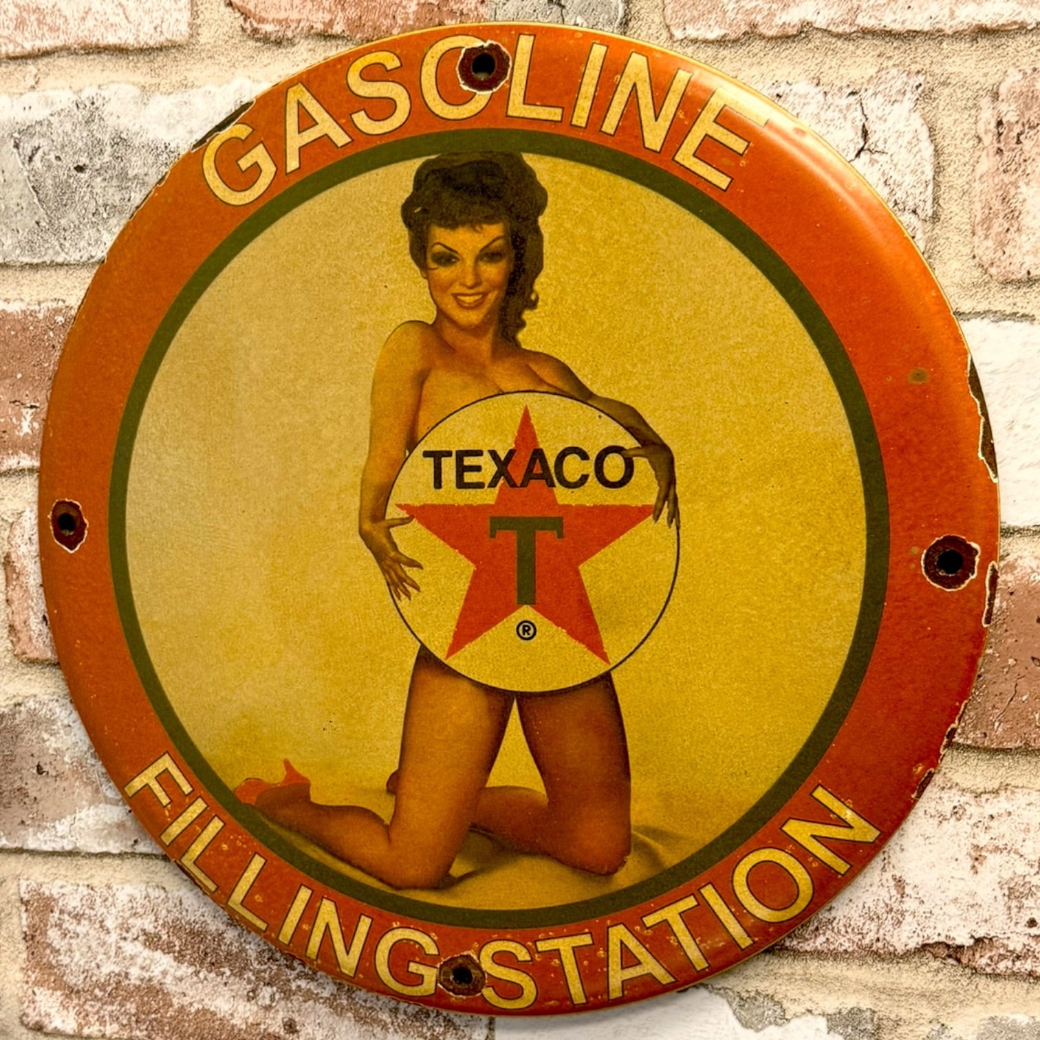 Texaco Filling Station Vintage Pin Up Porcelain Enamel Metal Sign 12-Inch