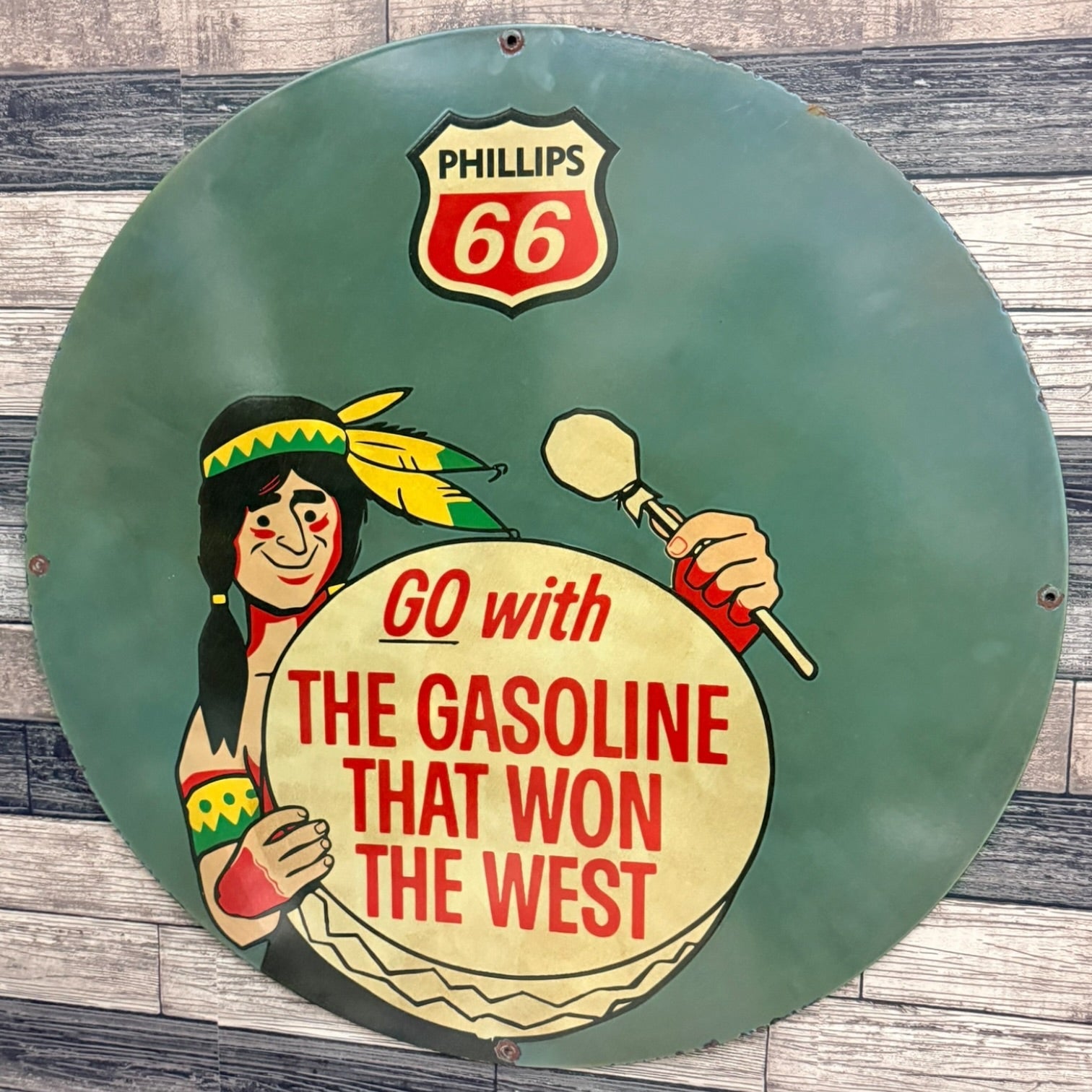 Phillips 66 Gasoline Porcelain Enamel Sign Large 30-Inch Route 66 Gas Station Sign