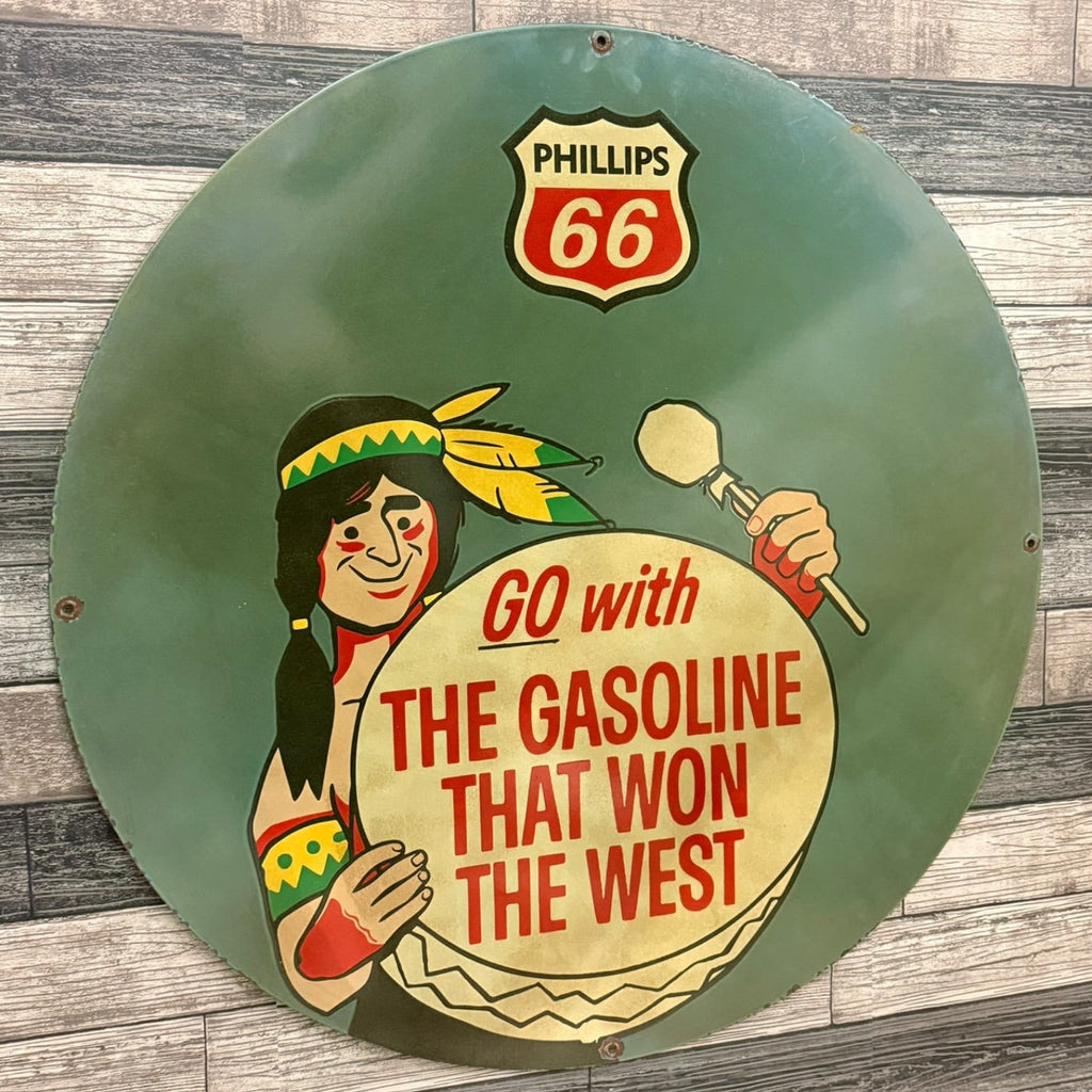 Phillips 66 Gasoline Porcelain Enamel Sign Large 30-Inch Route 66 Gas Station Sign