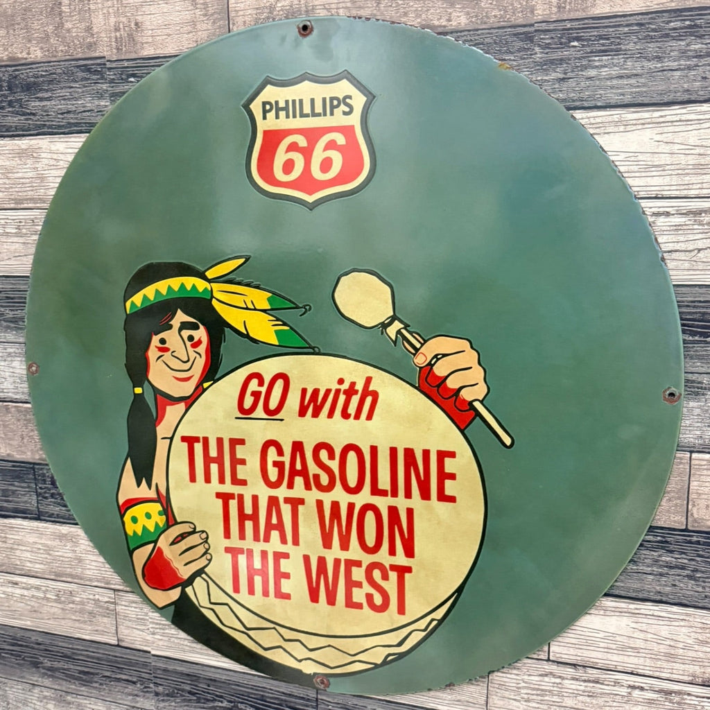 Phillips 66 Gasoline Porcelain Enamel Sign Large 30-Inch Route 66 Gas Station Sign