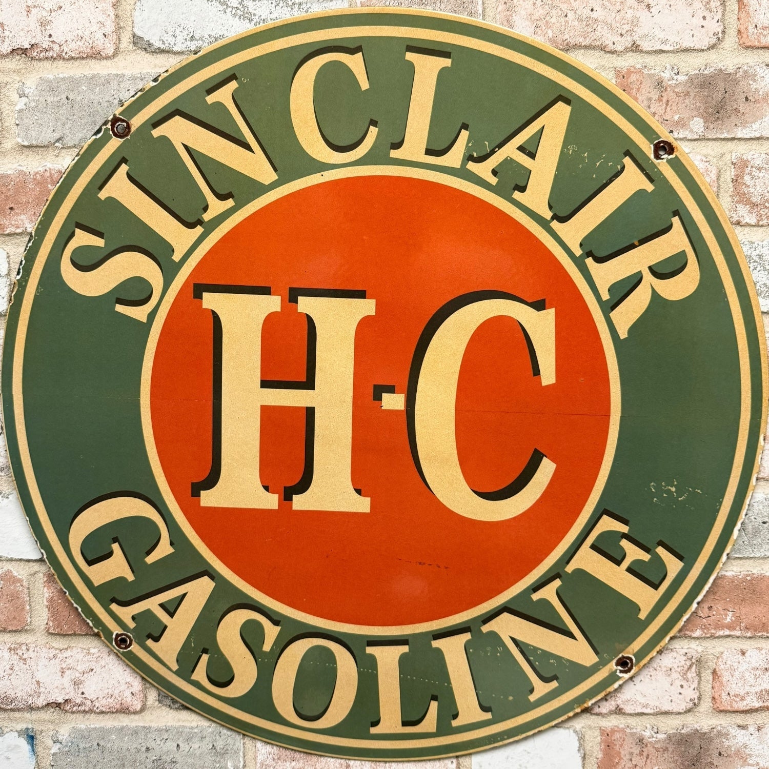 2ft Sinclair HC Gasoline Vintage Porcelain Enamel Service Station Sign